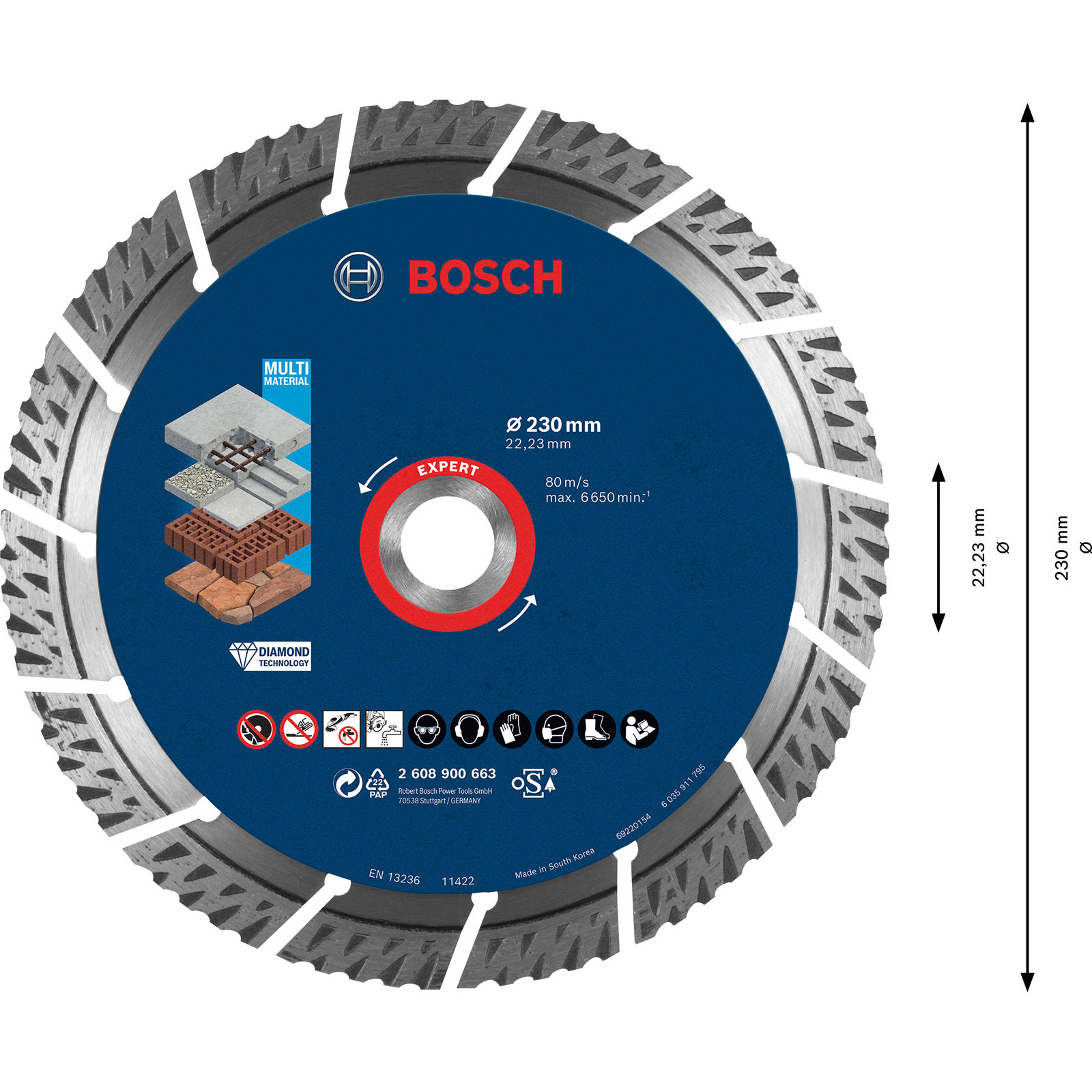 Bosch Expert MultiMaterial Diamanttrennscheiben 230 x 22,23 x 2,4 x 15 mm - 2608900663