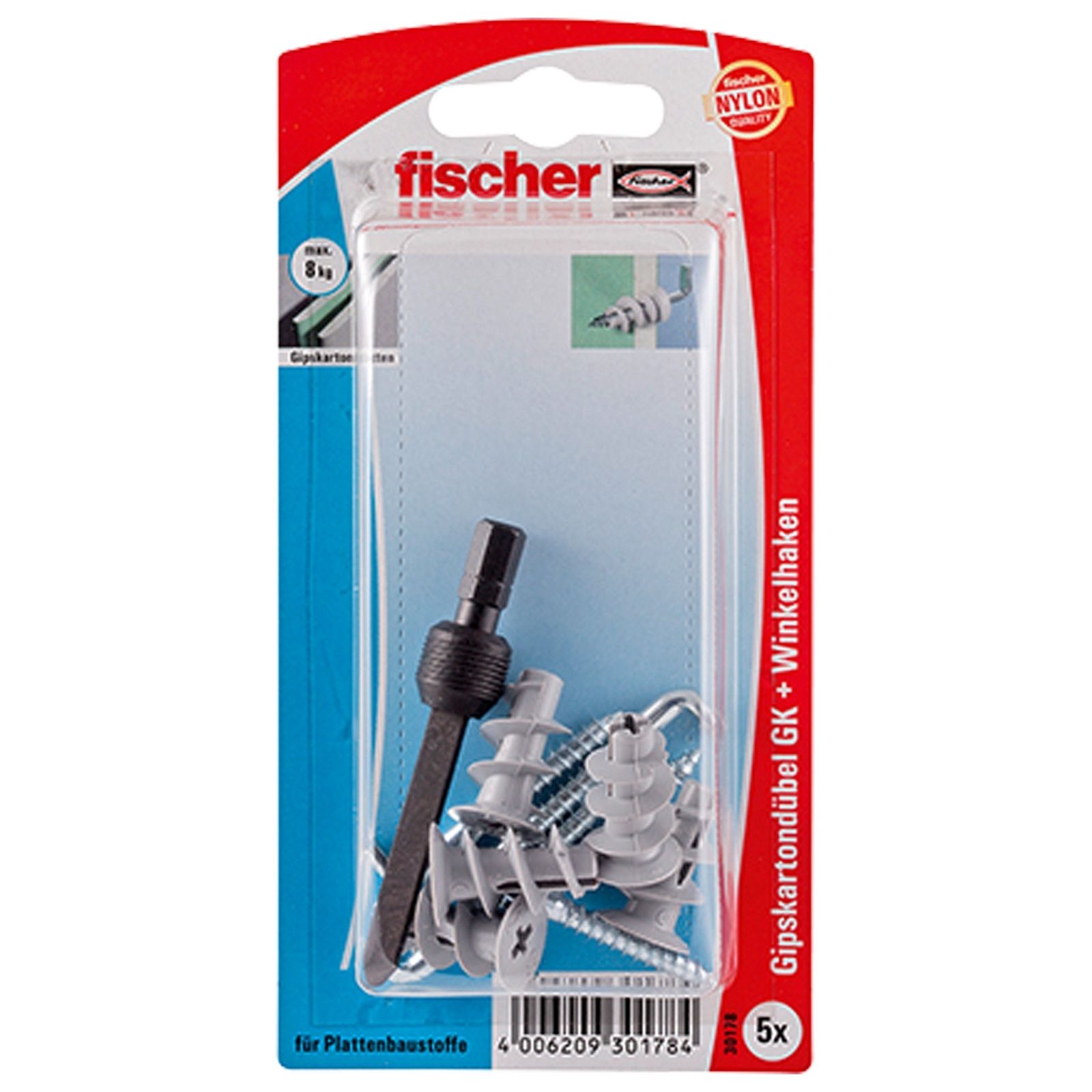 Fischer 5x Gipskartondübel GK WH mit Winkelhaken - 30178