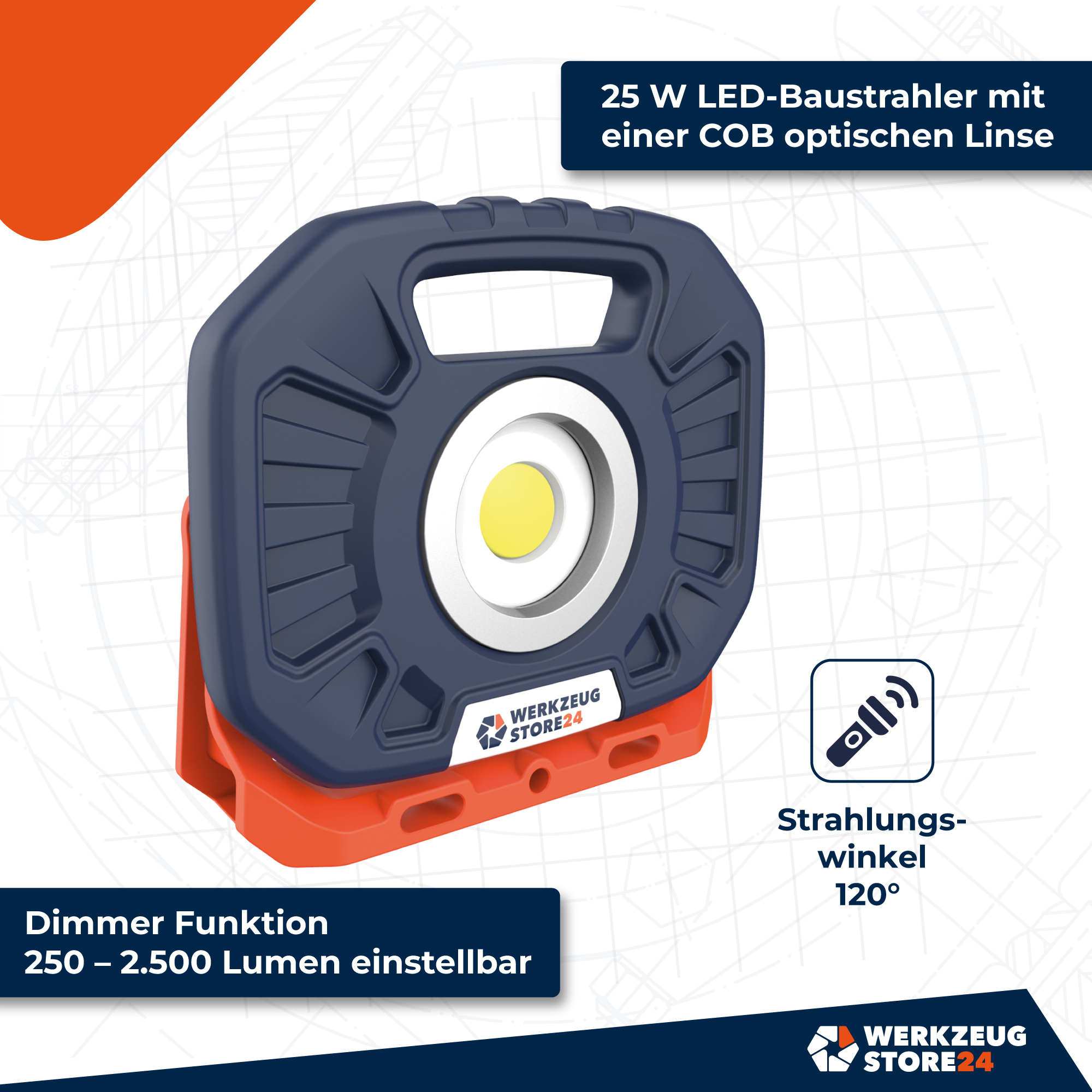 WS24 Akku LED-Baustrahler 2.500 Lumen (COB) 25 W - WS24-100043