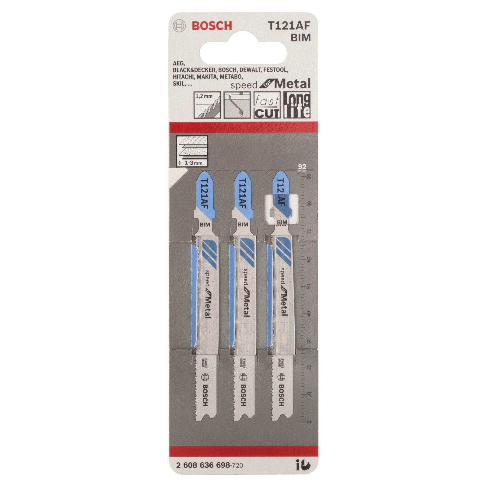 Bosch 3x Stichsägeblatt T 121 AF Speed for Metal - 2608636698