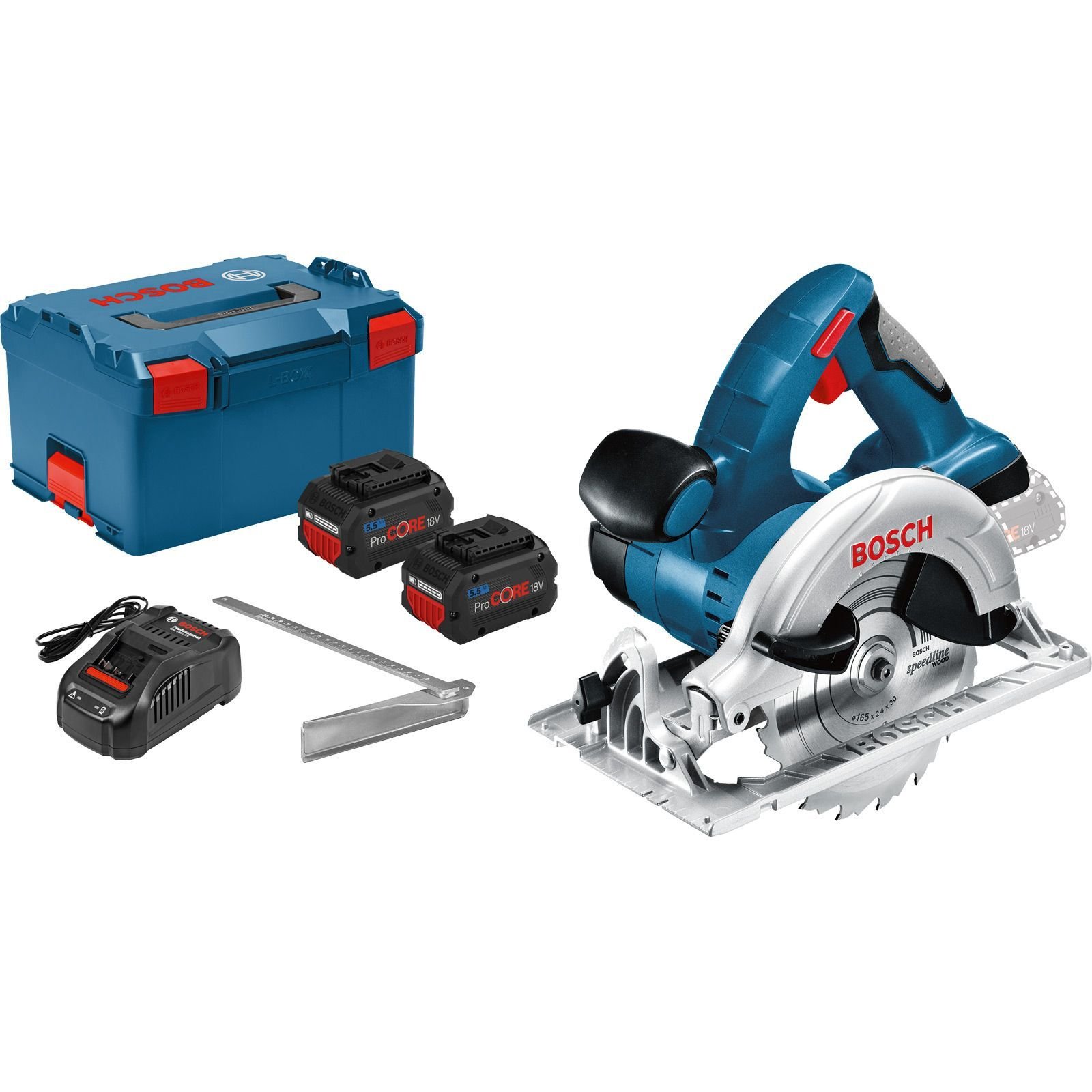 Bosch Akku-Kreissäge GKS 18V-LI Ø 165 mm / 2x 5,5 Ah ProCORE18V Akku + Ladegerät in L-Boxx