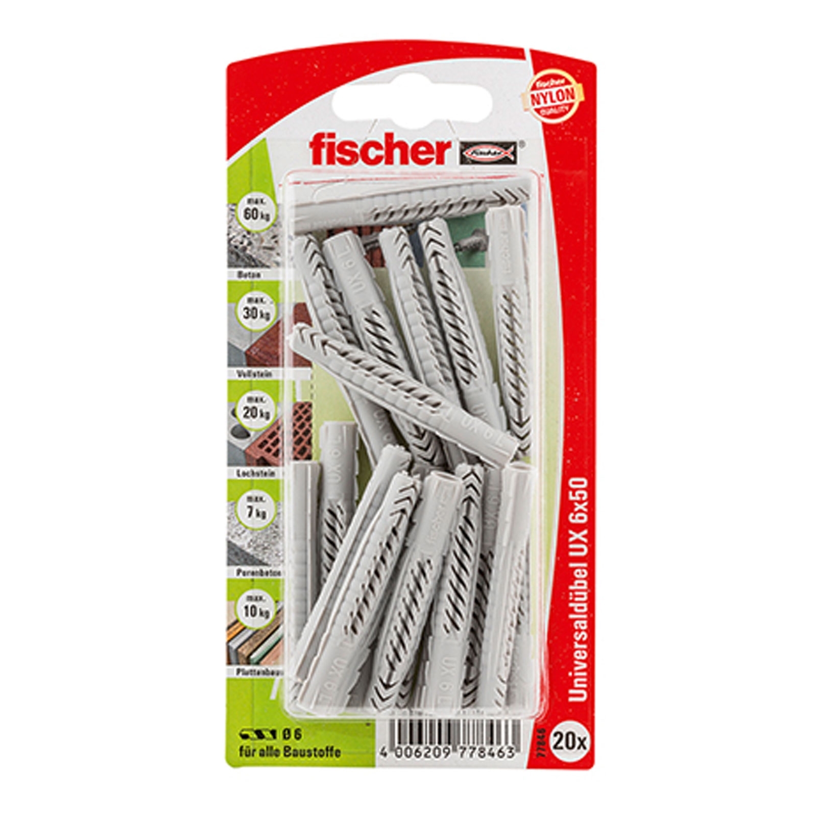 Fischer 20x Universaldübel UX 6 x 50 mm - 77846