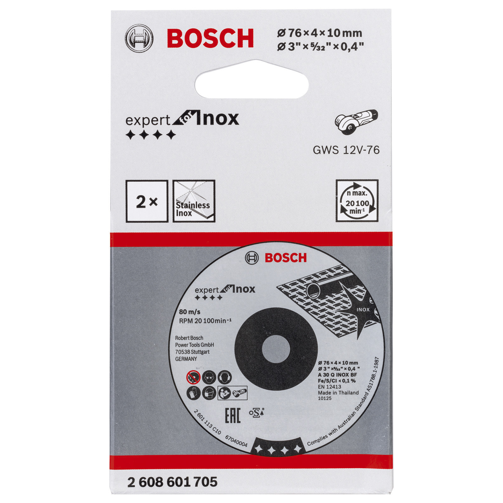 Bosch 2x Schruppscheibe ExpertforInox 76 x 4 x 10 mm - 2608601705