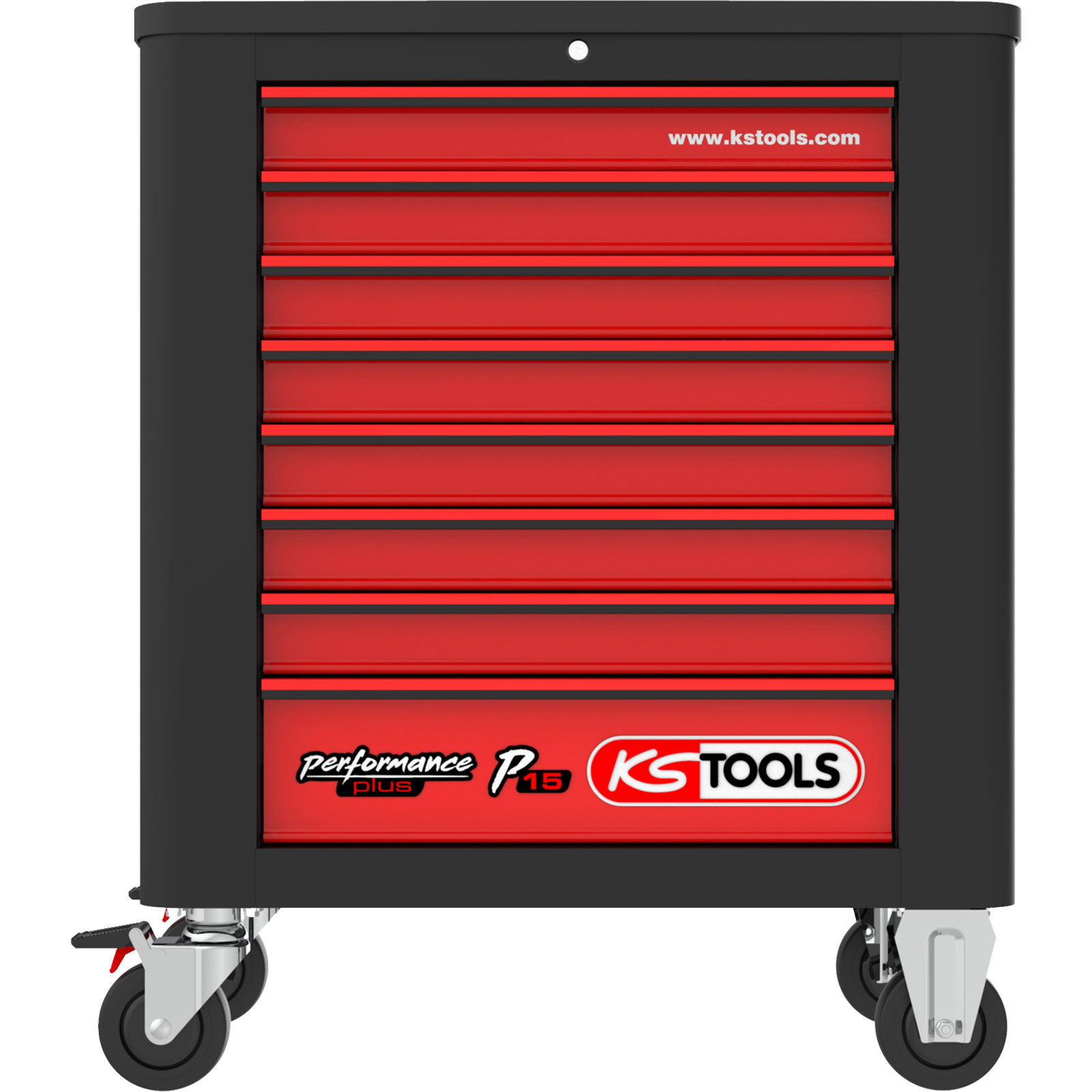 KS TOOLS PERFORMANCEplus P15 SCHWARZ/ROT Werkstattwagen mit 8 Schubladen - 873.1008