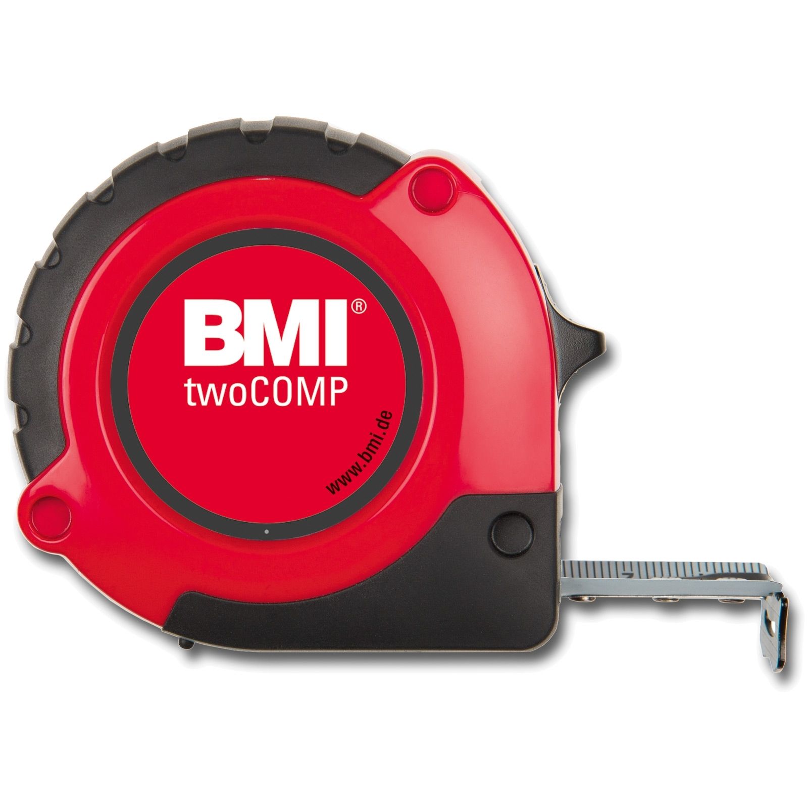 BMI Taschenbandmaß twoCOMP PT14 MAGNET, 5m, mm/mm, rot/schwarz, mit Clip - 472541021M