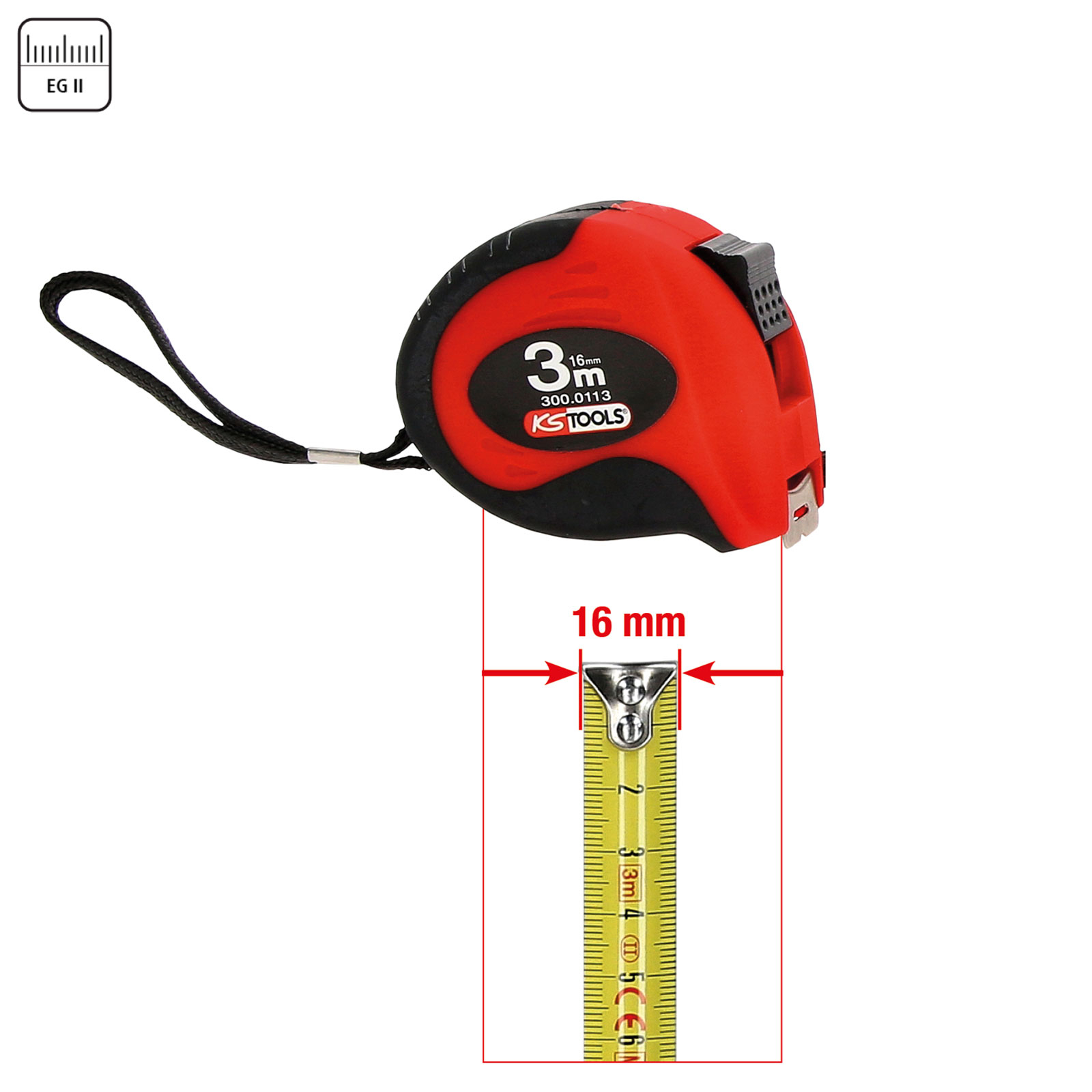 KS TOOLS Bandmaß mit Feststeller schwarz-rot 3m - 300.0113