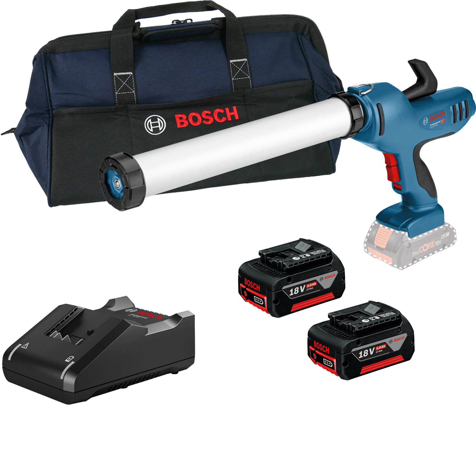 Bosch Akku-Kartuschenpresse GCG 18V-600 / 2x 5,0 Ah Akku + Ladegerät in Tasche