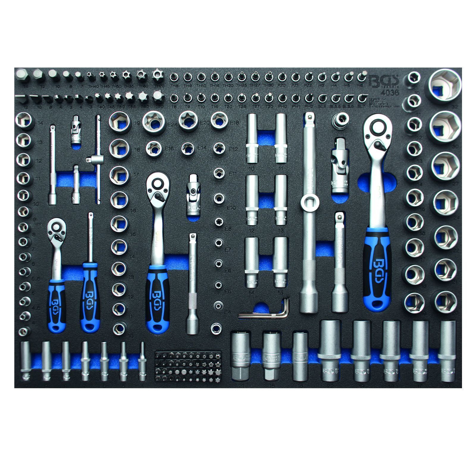 BGS 3/3 Werkstattwageneinlagen: 192-tlg Steckschlüssel-Satz Pro Torque - 4036