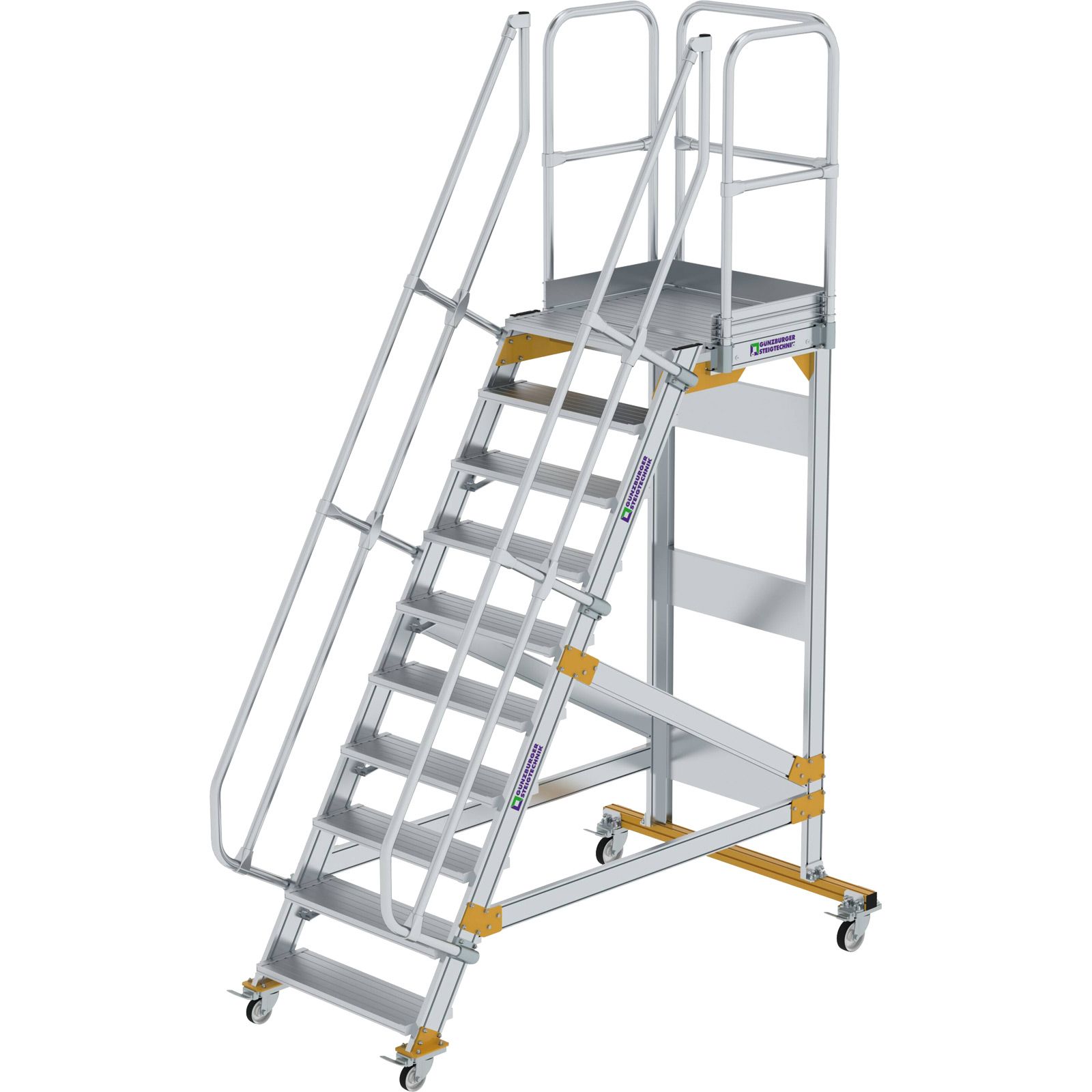 Günzburger Steigtechnik Plattformtreppe 60° fahrbar Stufenbreite 0,8 m 10 Stufen - 600730