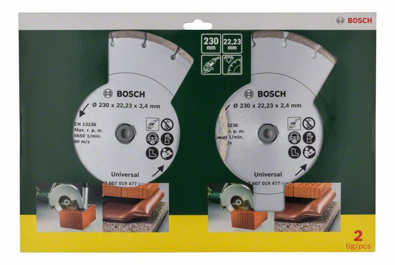 Bosch 2x Diamanttrennscheiben für Baumaterial, Durchmesser: 230 mm - 2607019479