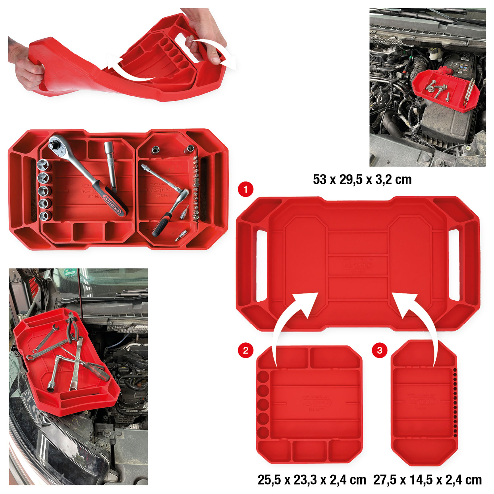 KS TOOLS Werkzeugablagensatz aus Silikon 3tlg. - 500.8077