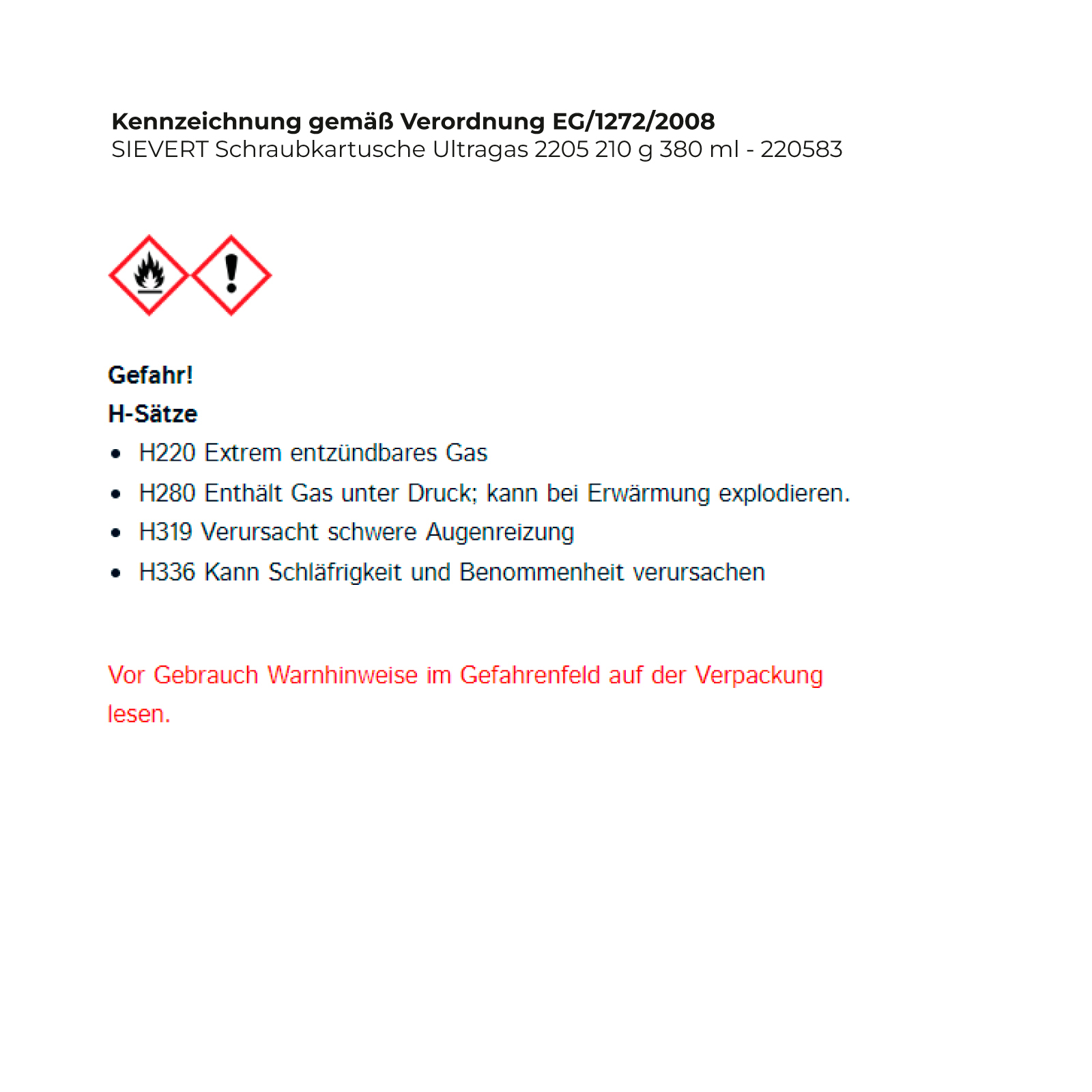 SIEVERT Schraubkartusche Ultragas 2205 210 g 380 ml - 220583