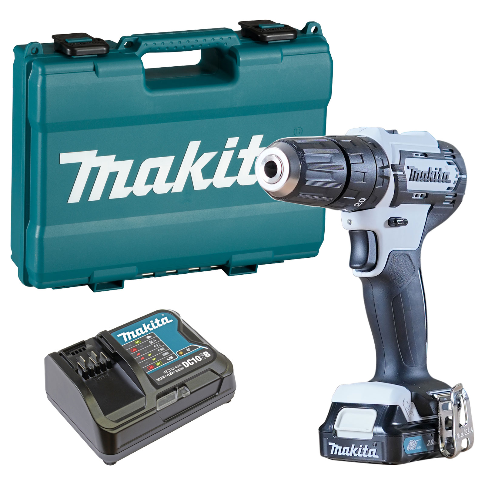 Makita HP333DSAW Akku-Schlagbohrschrauber weiß 12V / 1x 2,0 Akku + Ladegerät