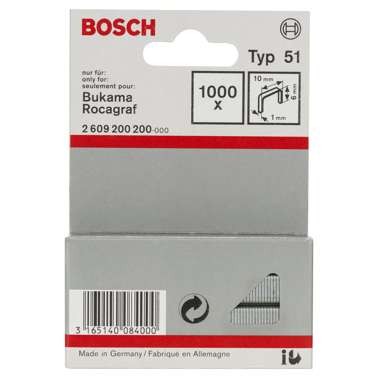 Bosch Flachdrahtklammer Typ 51, 10 x 1 x 6 mm -2609200200