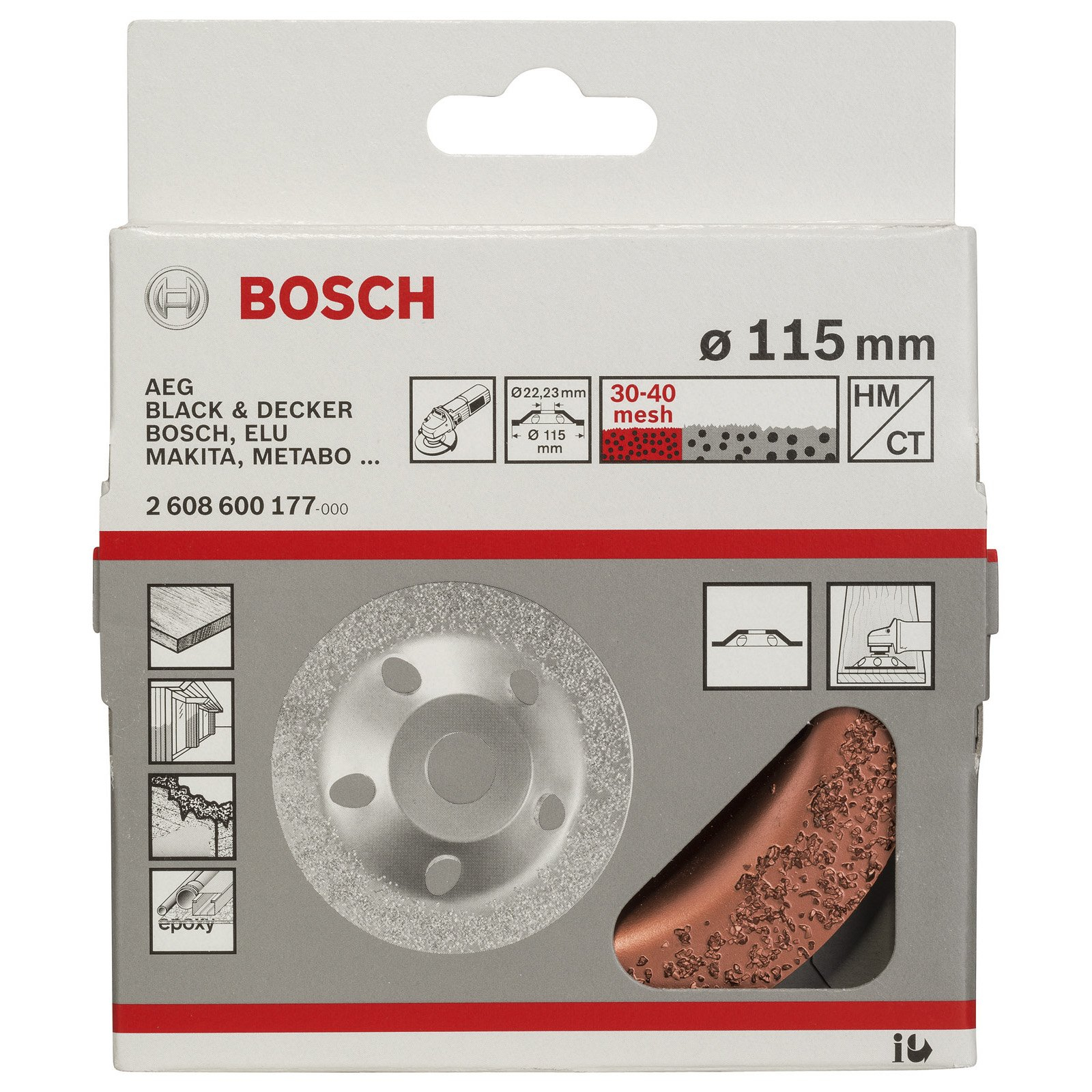 Bosch Hartmetalltopfscheibe, 115 x 22,23 mm, fein, flach -2608600177