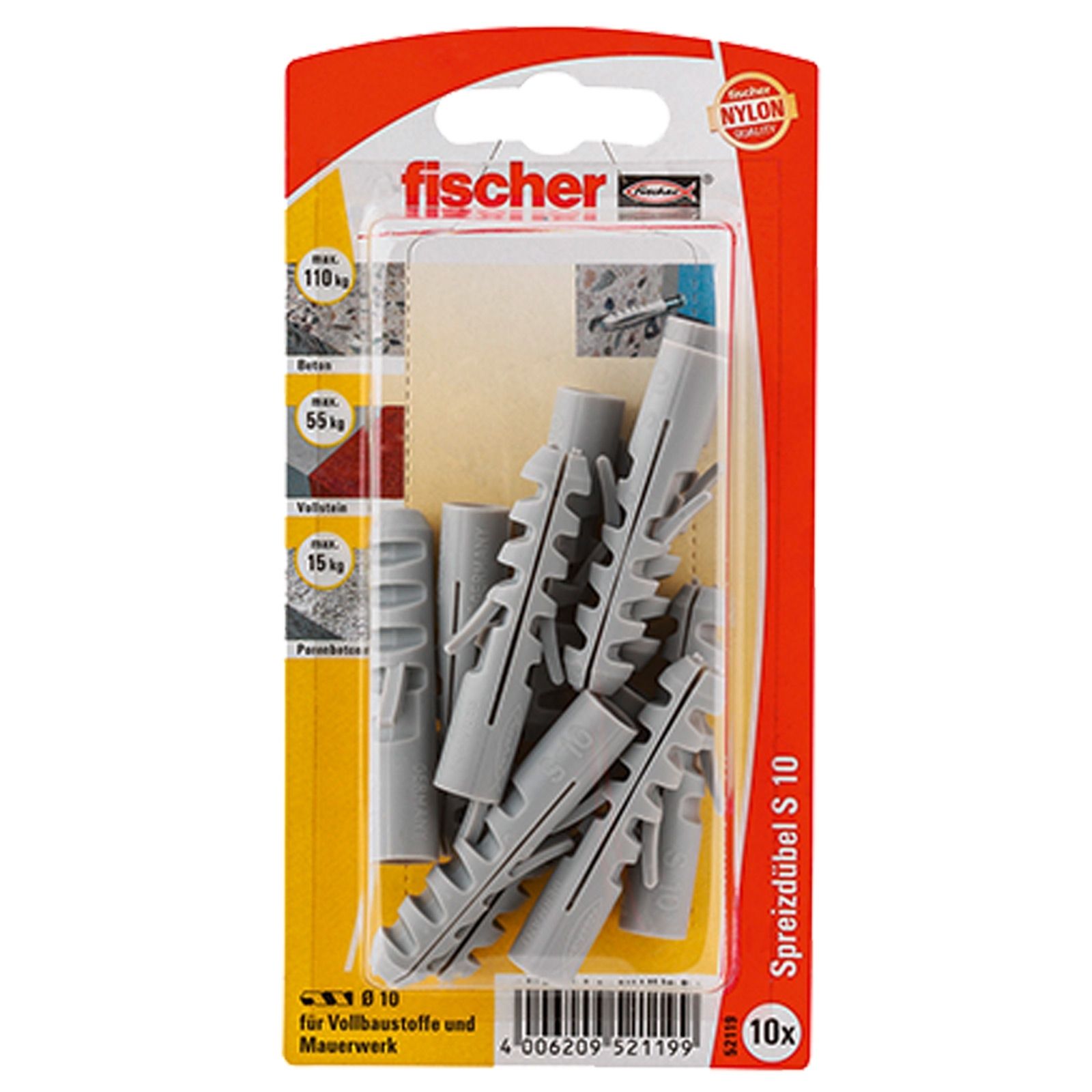 Fischer 10x Dübel S 10 - 52119