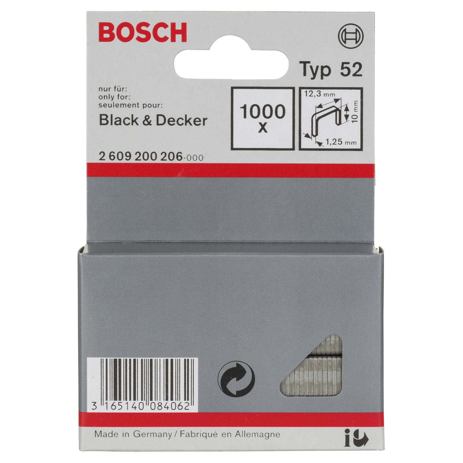 Bosch Flachdrahtklammer Typ 52, 12,3 x 1,25 x 10 mm -2609200206