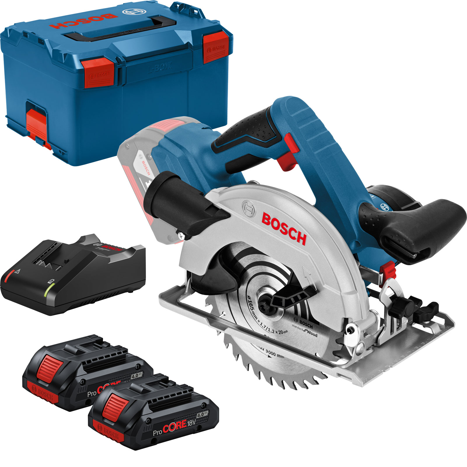 Bosch Akku-Kreissäge GKS 18V-57 G Ø 165 mm / 2x 4Ah ProCORE18V Akku + Ladegerät in L-Boxx