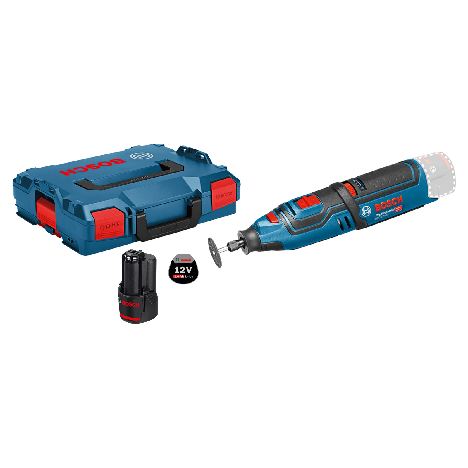 Bosch Akku-Rotationswerkzeug GRO 12V-35 / 1x 2,0 Ah Akku in L-Boxx