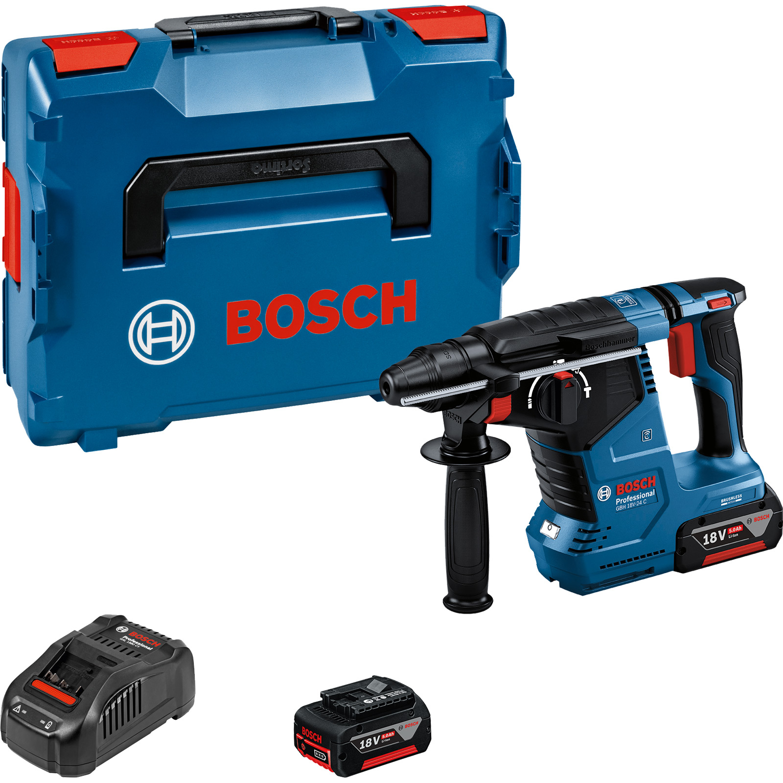 Bosch Akku-Bohrhammer GBH 18V-24 C / 2x 5,0 Ah Akku + Ladegerät in L-Boxx - 0611923003 