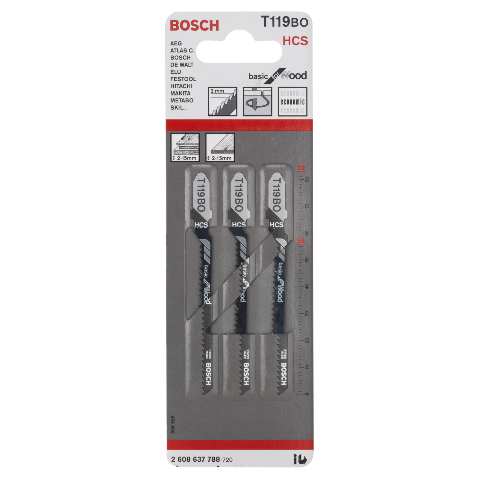 Bosch 3x Stichsägeblatt T 119 BO Basic for Wood - 2608637788