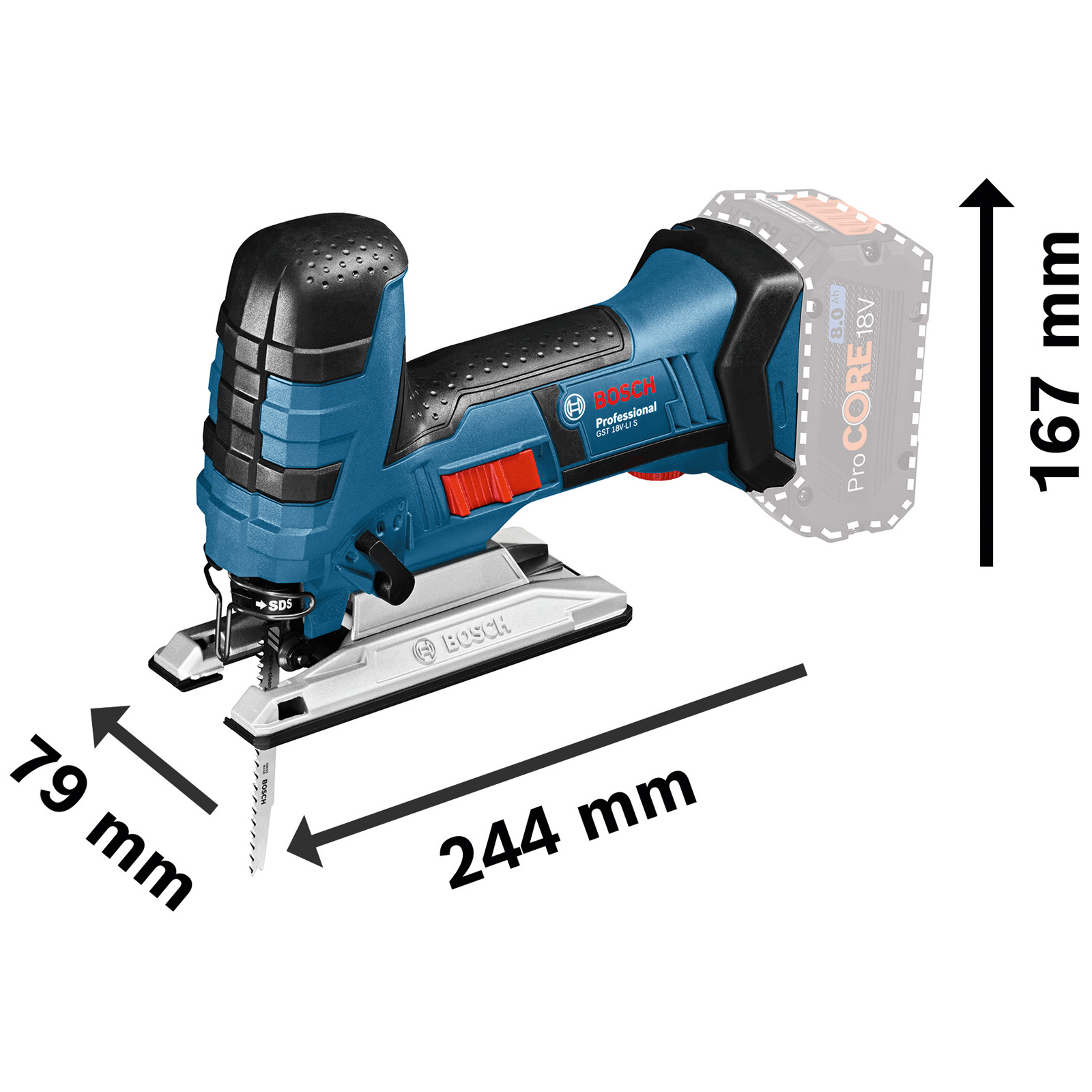 Bosch Akku-Stichsäge GST 18V-LI S / 2x 5,0 Ah Akku + Ladegerät in L-Boxx - 06015A5104