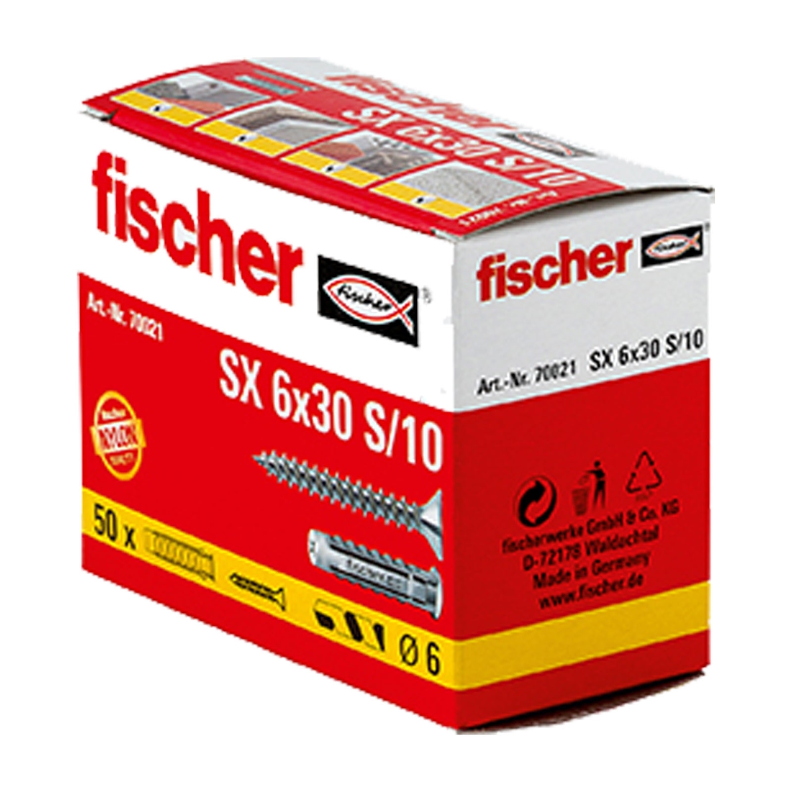 Fischer 50x Spreizdübel SX 6 x 30 mm S Schraube - 70021 Auslauf