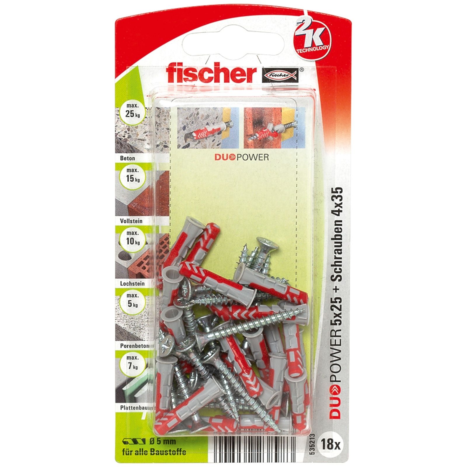 Fischer 18x DUOPOWER 5X25 S mit Schraube - 535213