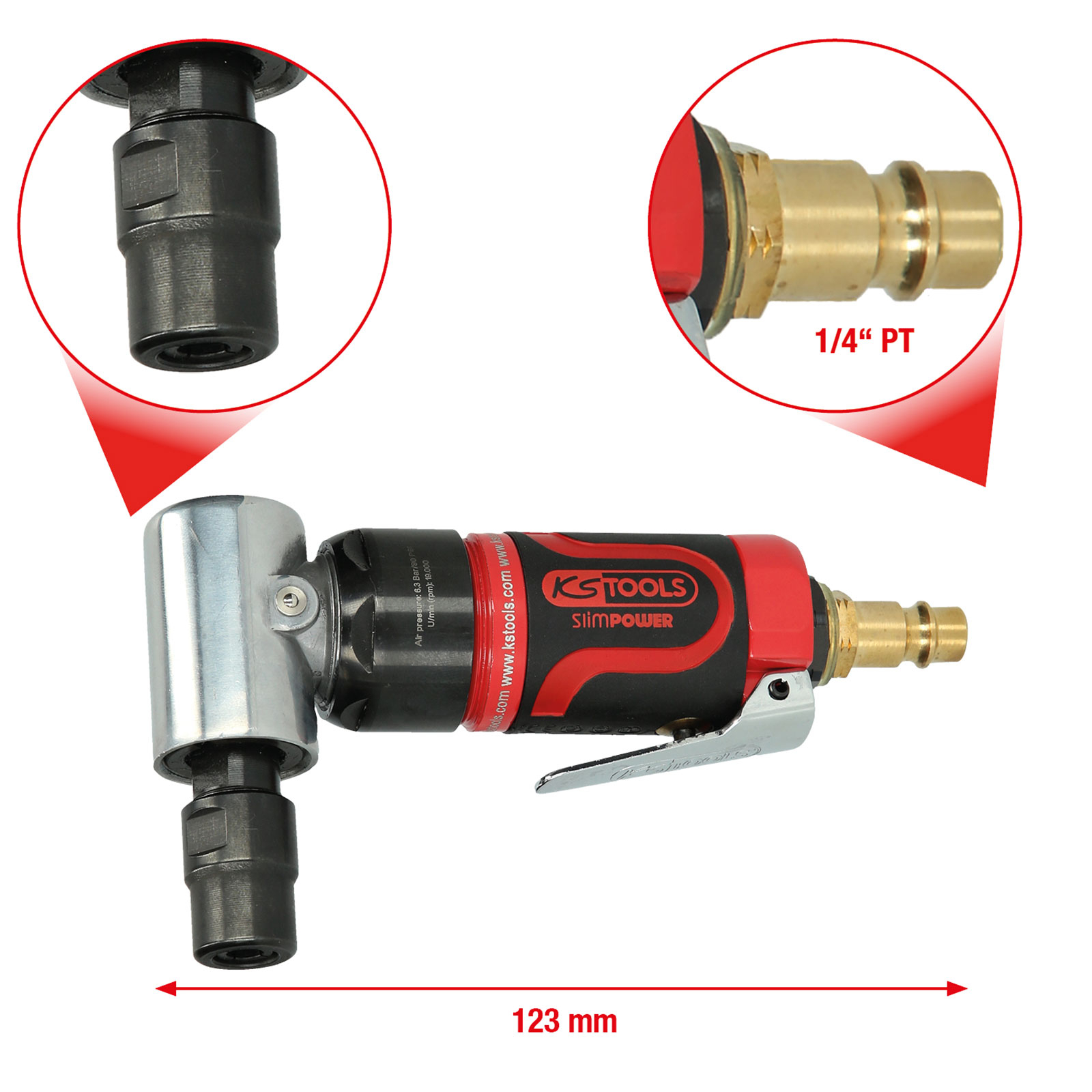 KS TOOLS SlimPOWER Mini-Druckluft-Winkelstabschleifer 19.000 U/min - 515.5535