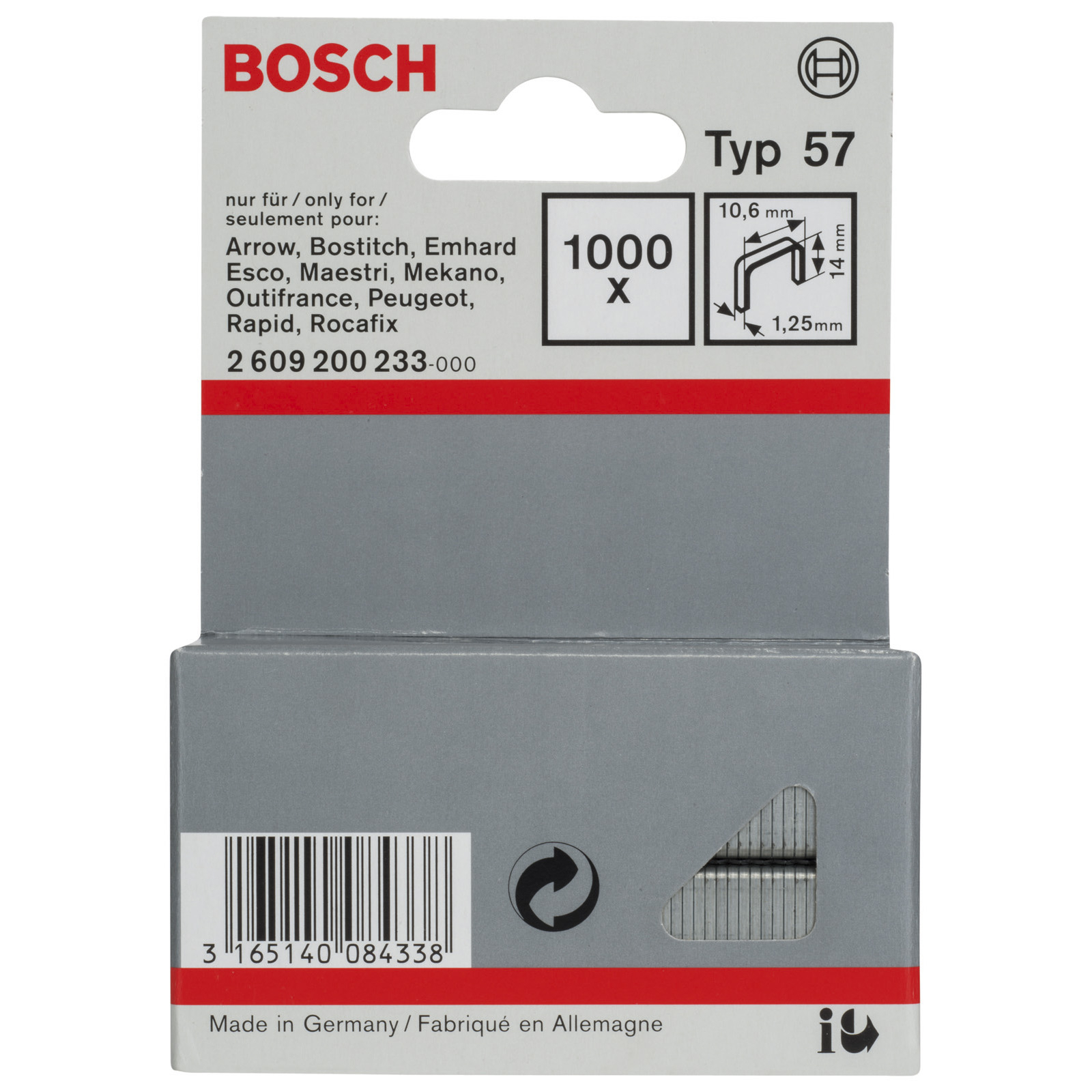 Bosch Flachdrahtklammer Typ 57, 10,6 x 1,25 x 14 mm -2609200233