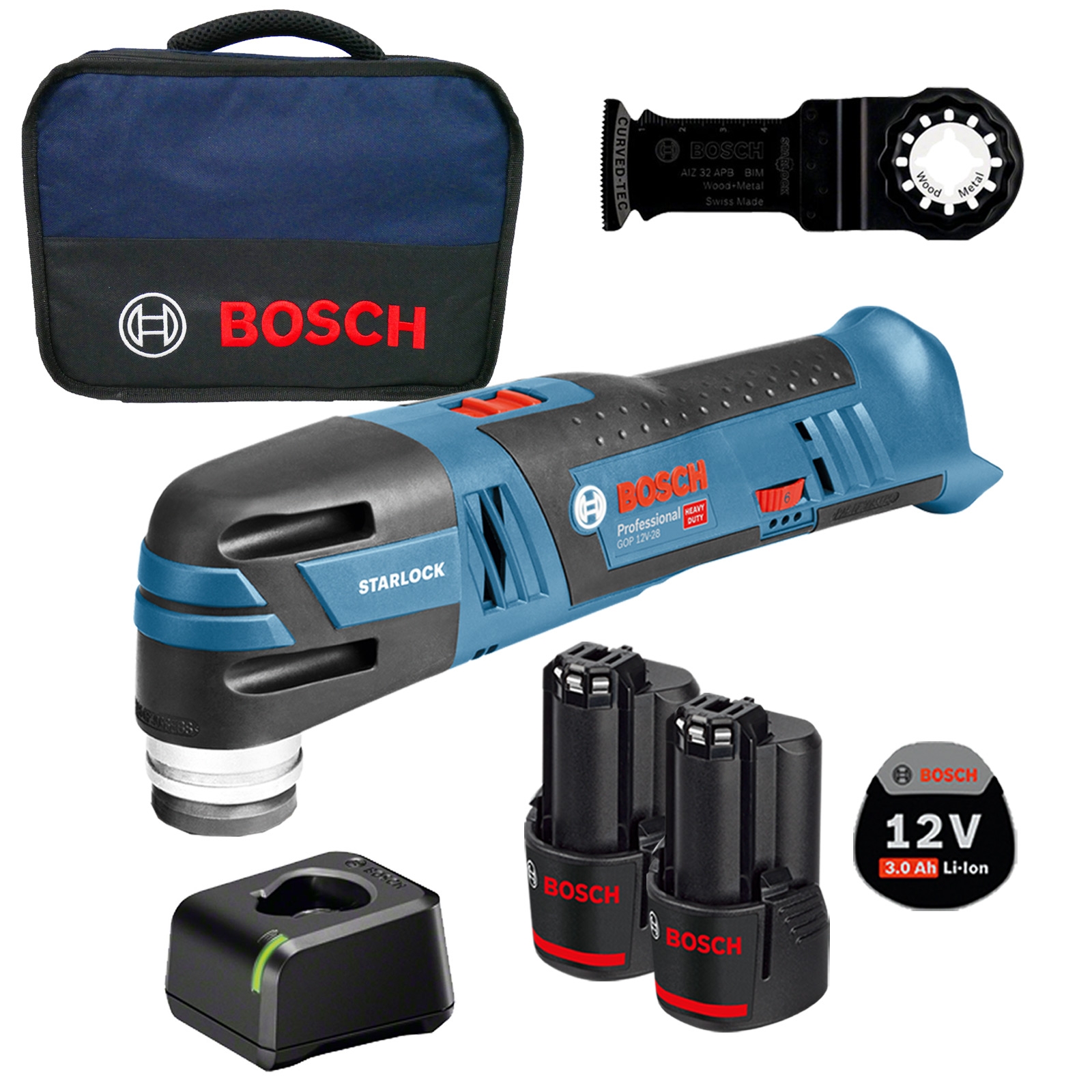 Bosch Akku-Multi-Cutter GOP 12V-28 / 2x 3,0 Ah Akku + Ladegerät im Softbag