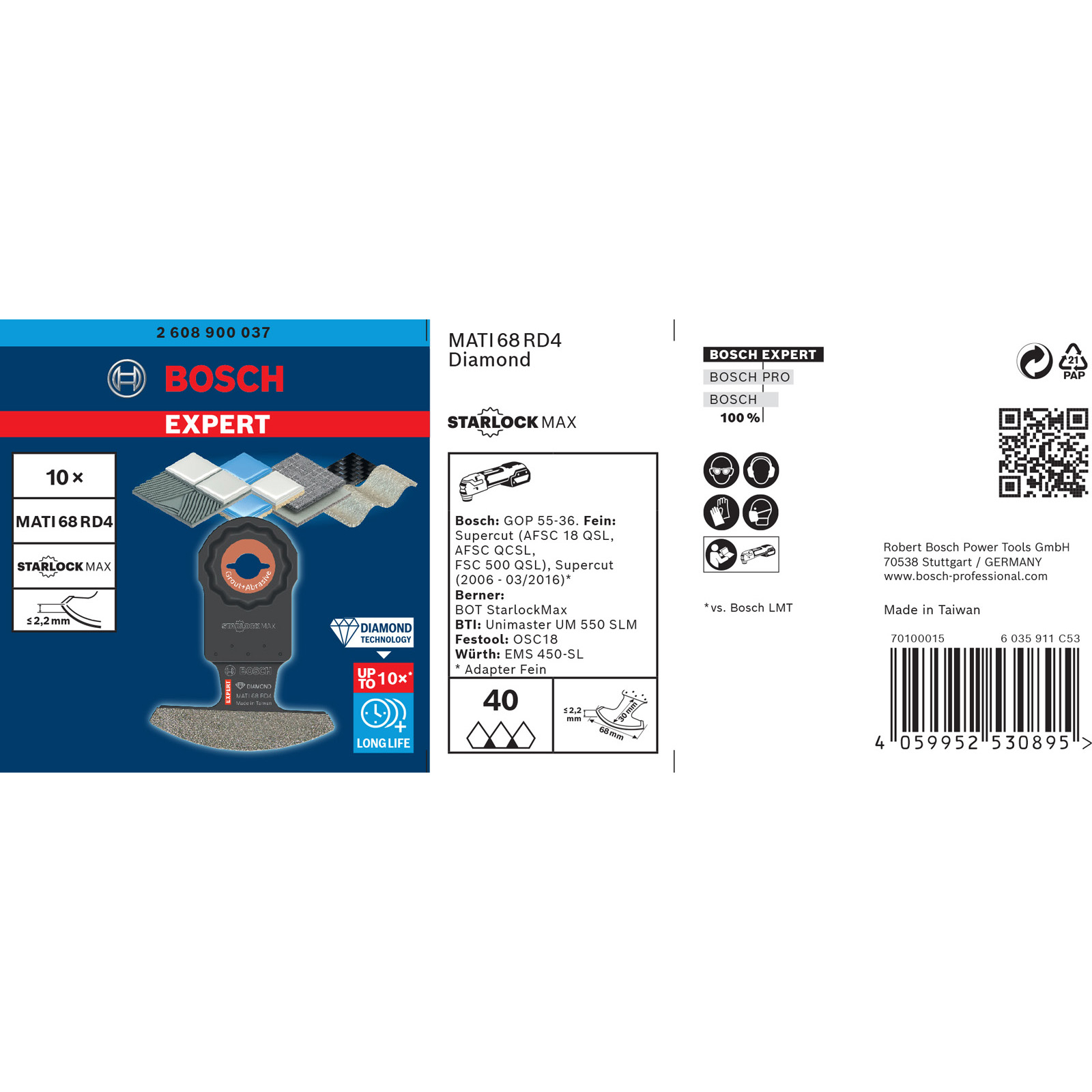 Bosch 10x Expert MATI 68 RD4 Starlock Max Eckblatt für Multifunktionswerkzeuge 68 x 30 mm - 2608900037