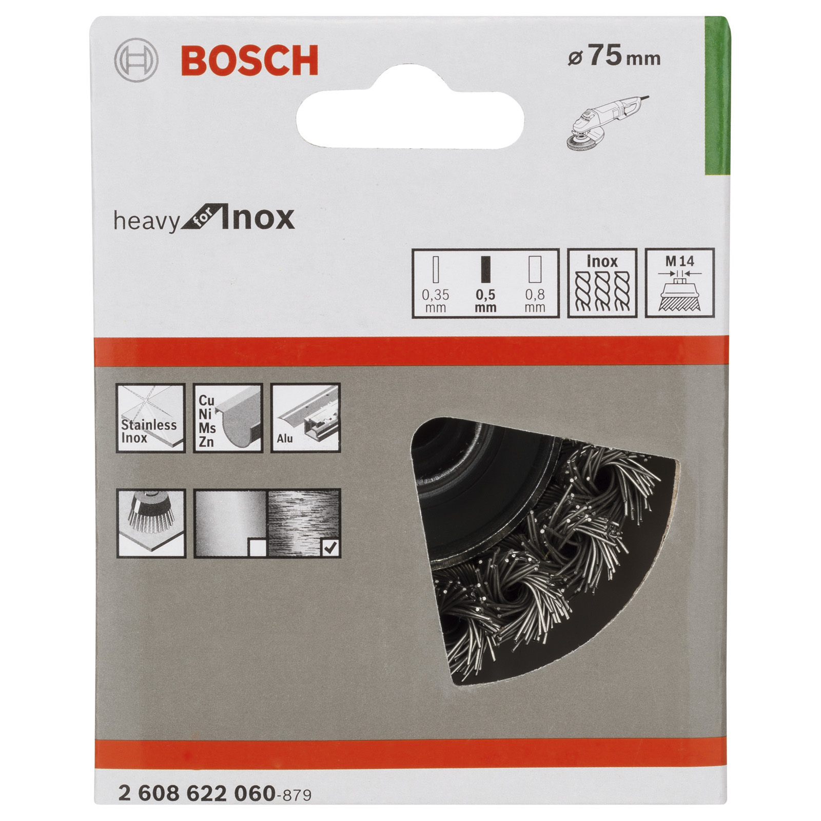 Bosch Topfbürste gezopfter rostfreier Stahldraht M 14 0,5 x 75 mm - 2608622060