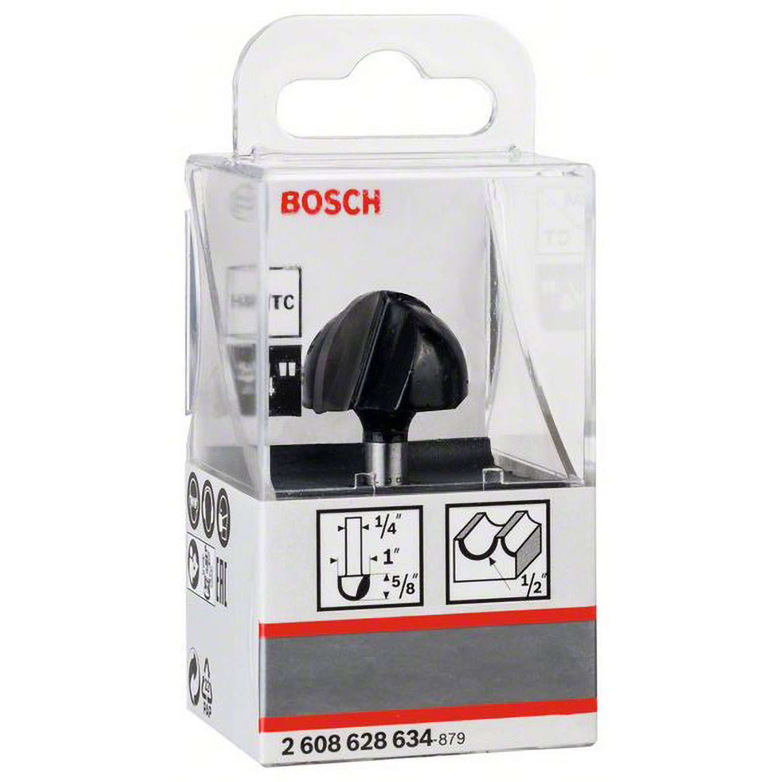 Bosch Hohlkehlfräser 1/4" R1 12,7 mm Ø 25,4 mm L 15,6 mm G 49 mm - 2608628634