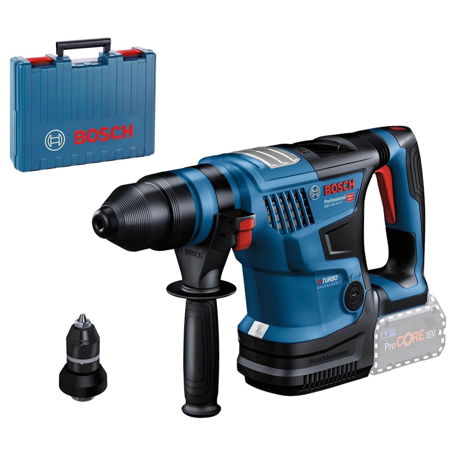 Bosch Akku-Bohrhammer BITURBO SDS plus GBH 18V-34 CF 18 V Solo inkl. Zubehör in Koffer - 0611914001