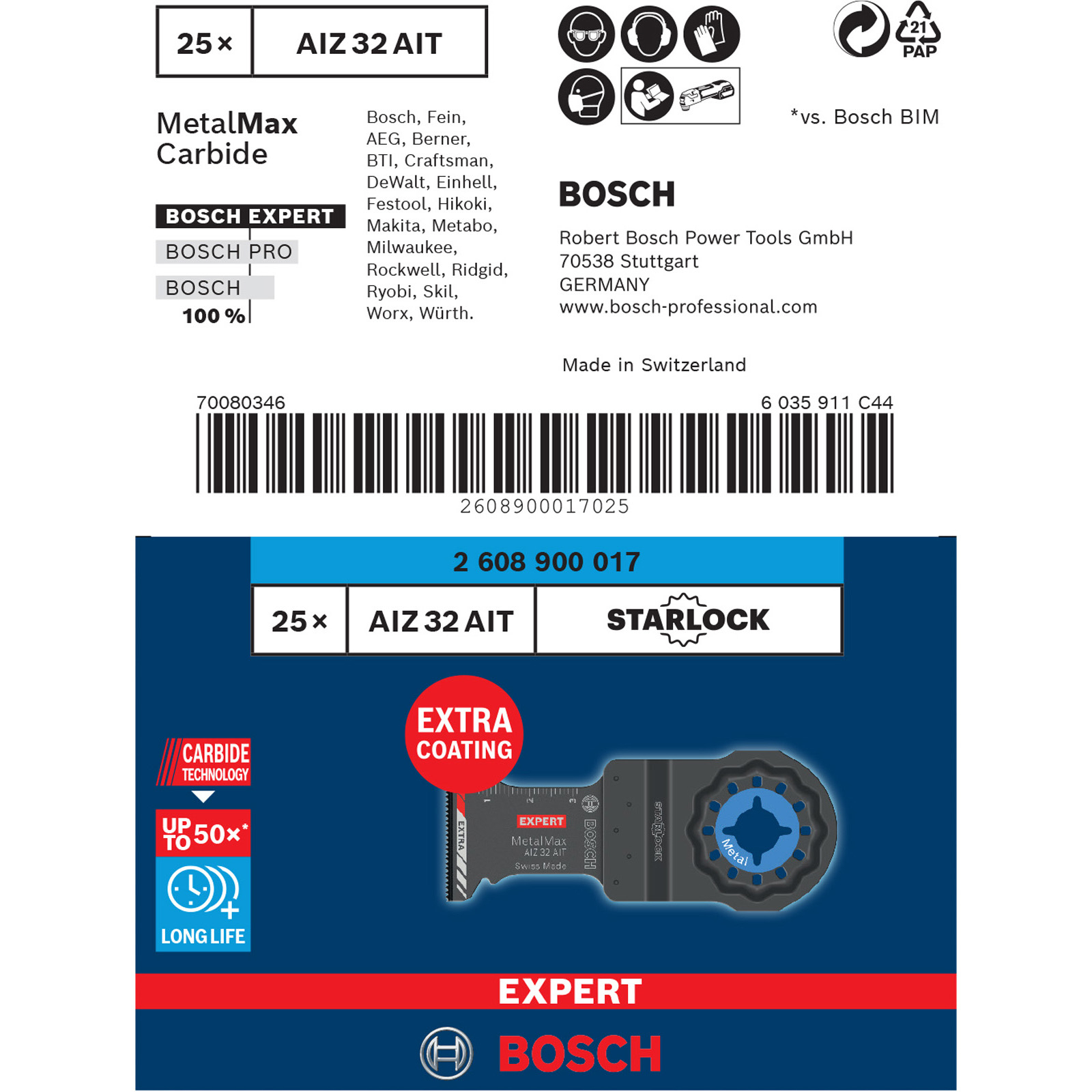 Bosch 25x Expert MetalMax Starlock AIZ 32 AIT Tauchsägeblatt für Multifunktionswerkzeuge 40 x 32 mm - 2608900017