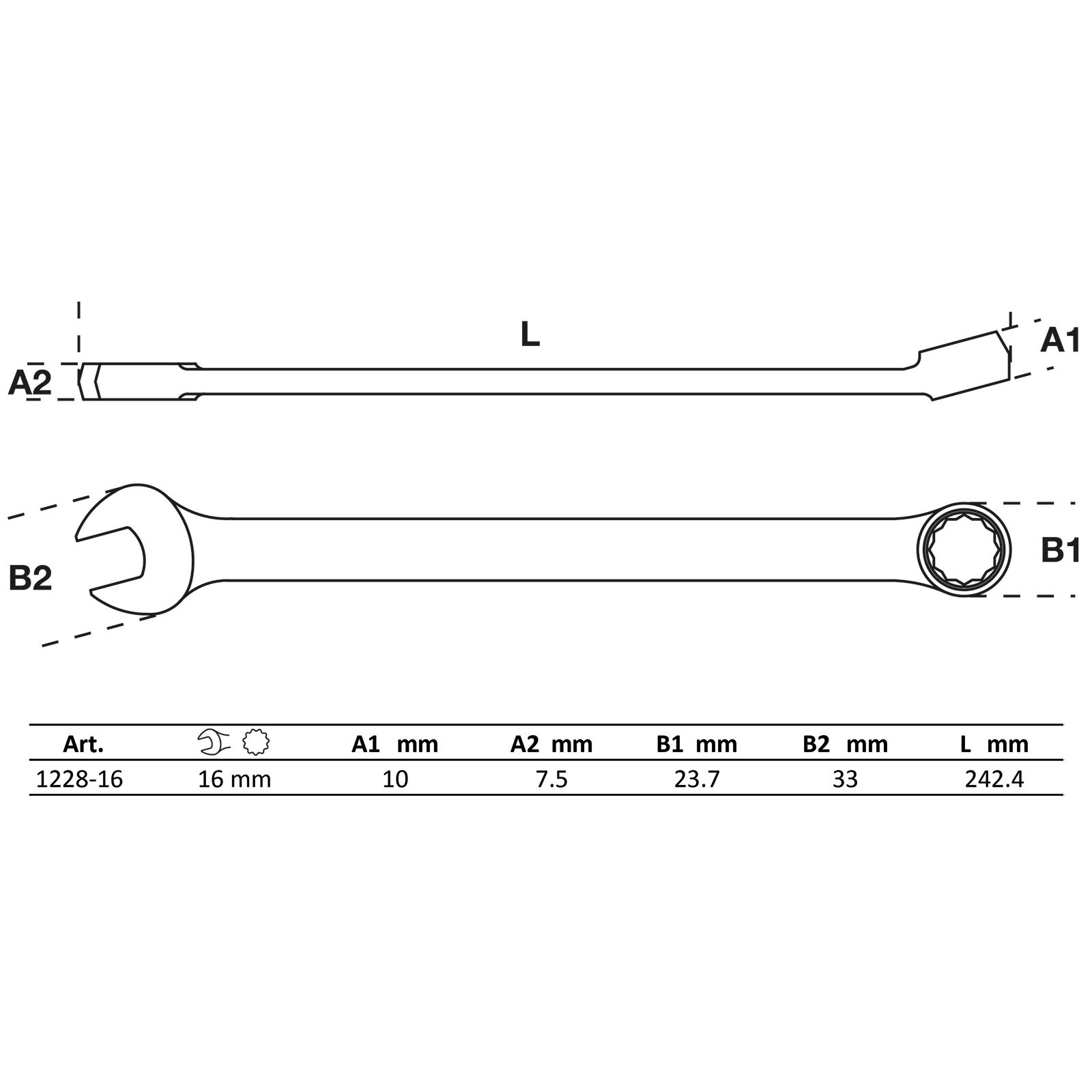 BGS Maul-Ringschlüssel extra lang SW 16 mm - 1228-16