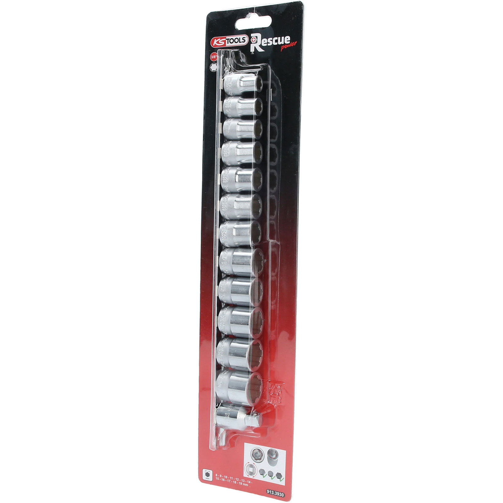 KS TOOLS 3/8" RESCUEpower Stecknuss-Satz 13tlg. 8-19 mm - 913.3930