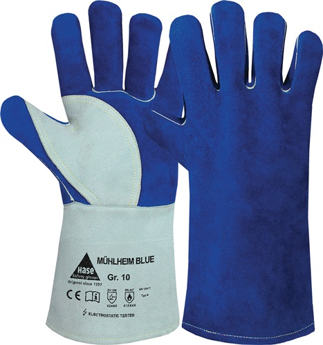 HASE Schweißerhandschuhe Mühlheim Blue Gr. 10 blau / grau Rindspaltleder - 301080-10