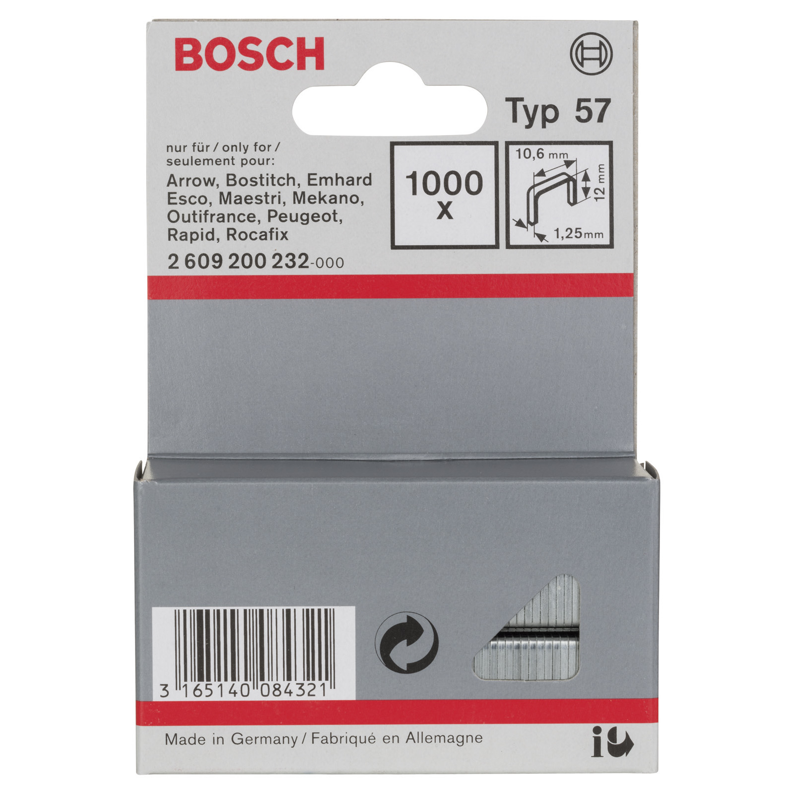 Bosch Flachdrahtklammer Typ 57, 10,6 x 1,25 x 12 mm -2609200232