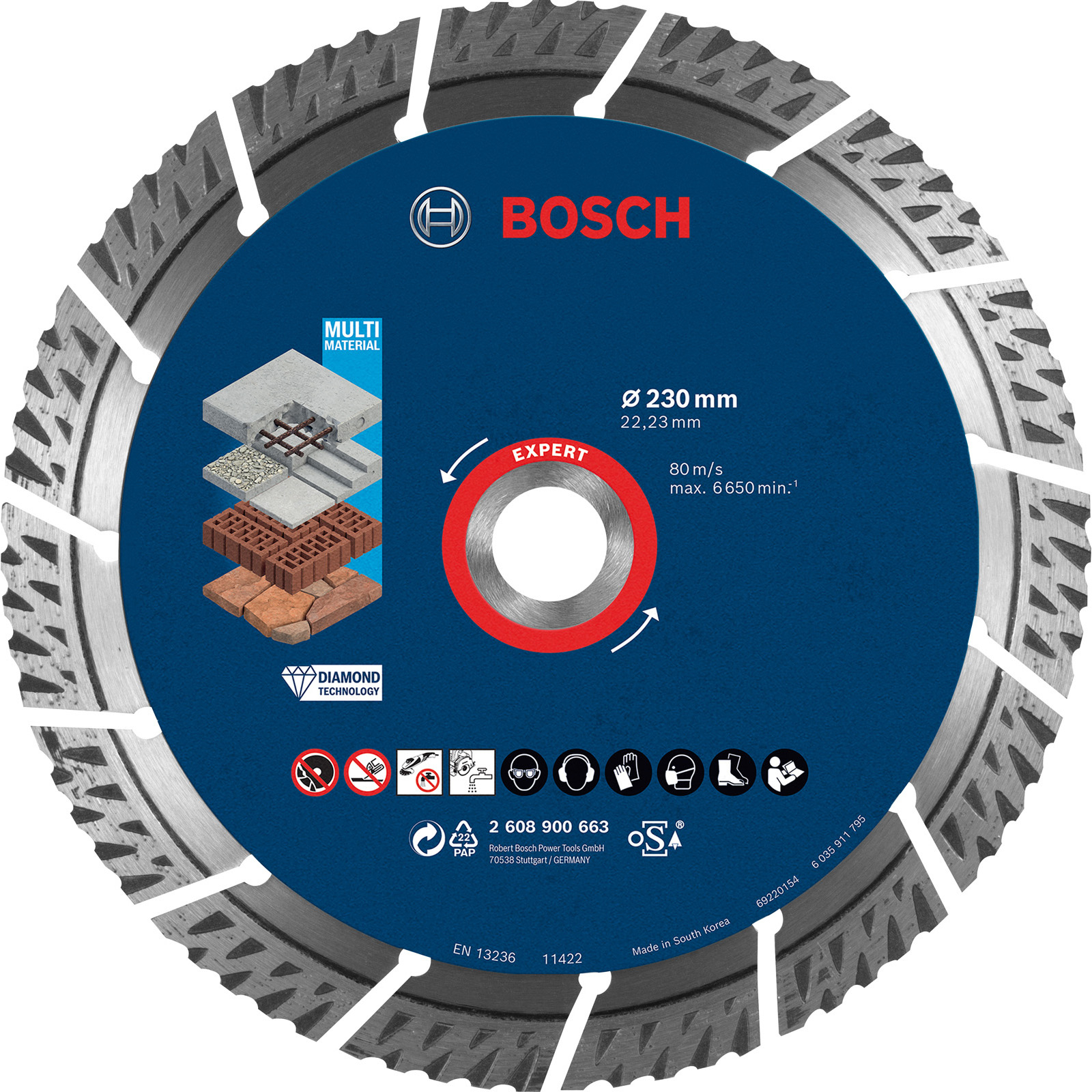 Bosch Expert MultiMaterial Diamanttrennscheiben 230 x 22,23 x 2,4 x 15 mm - 2608900663