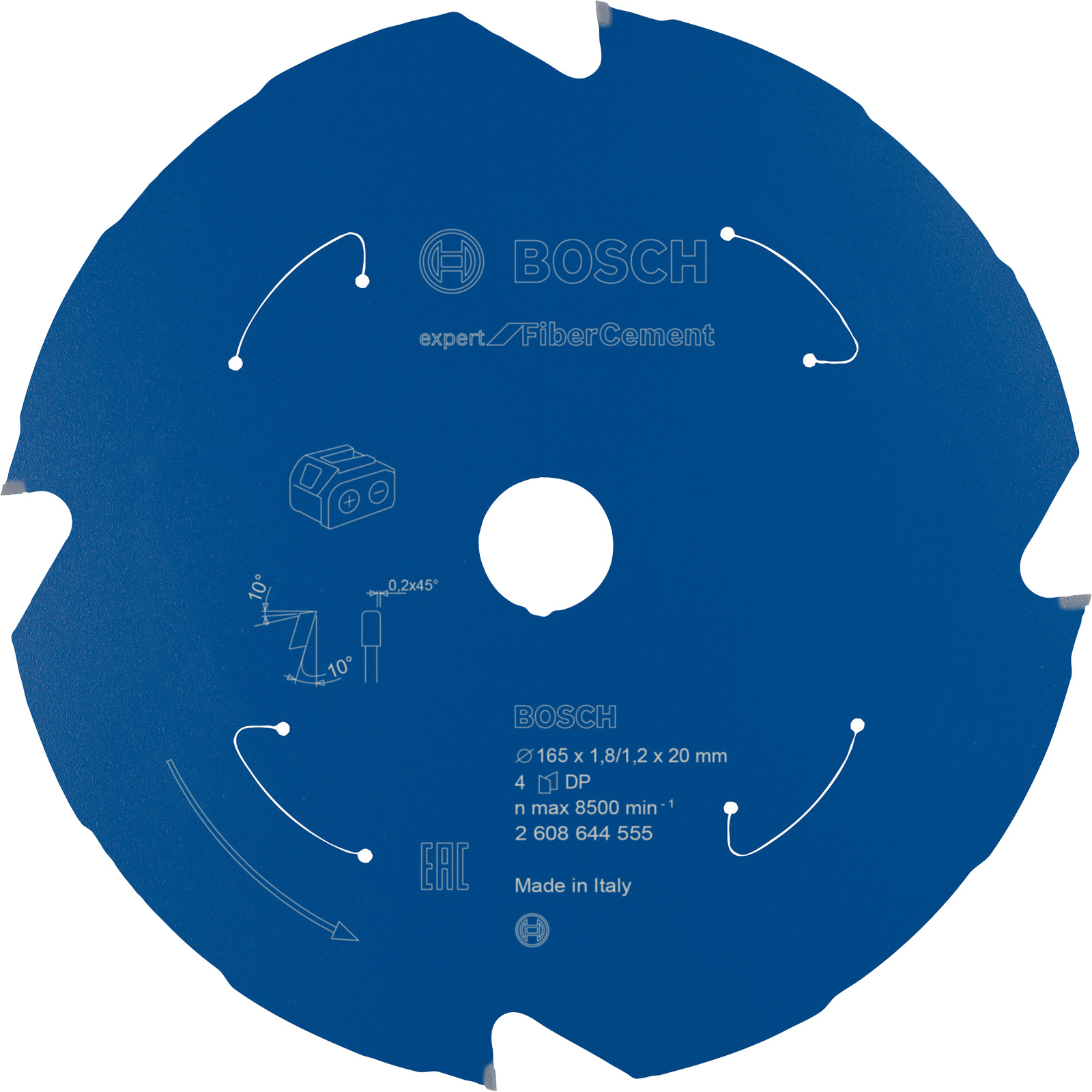 Bosch Kreissägeblatt Expert for Fibre Cement für Akku-Handkreissägen 165 x 1,8 / 1,2 x 20 4 Zähne - 2608644555