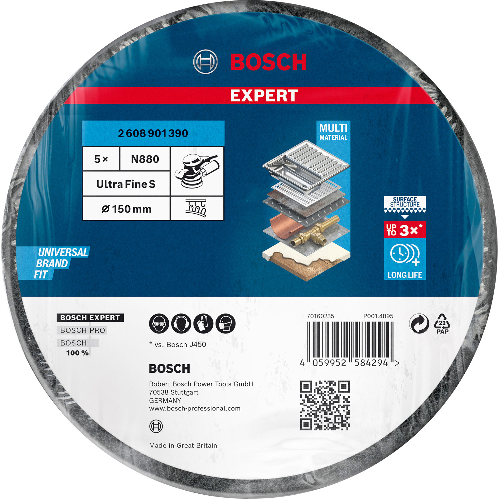 Bosch 5x Expert N880 Vliesscheibe für Exzenterschleifer 150 mm fein - 2608901390