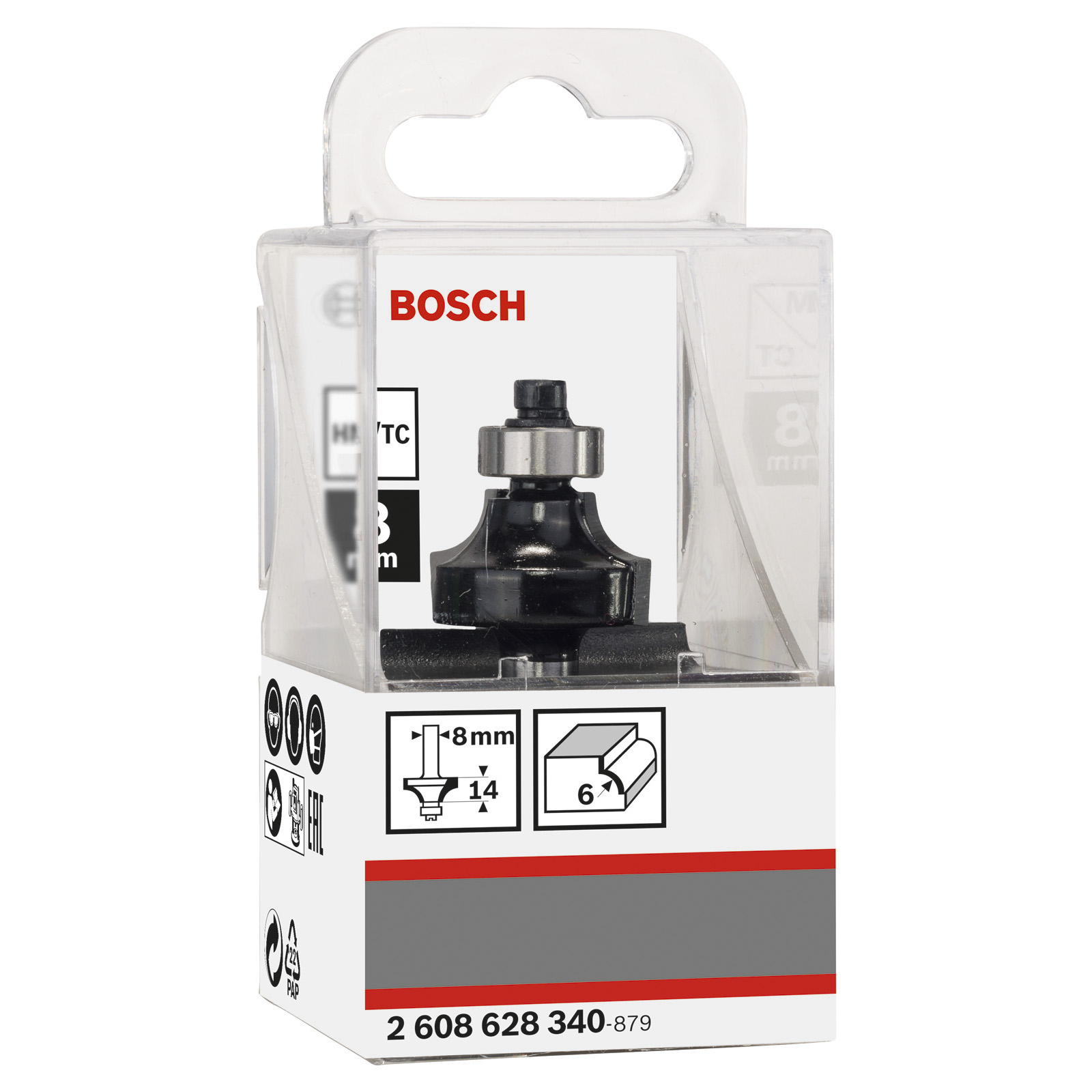 Bosch Abrundfräser 8 mm, R1 6 mm, L 13,5 mm, G 53 mm - 2608628340