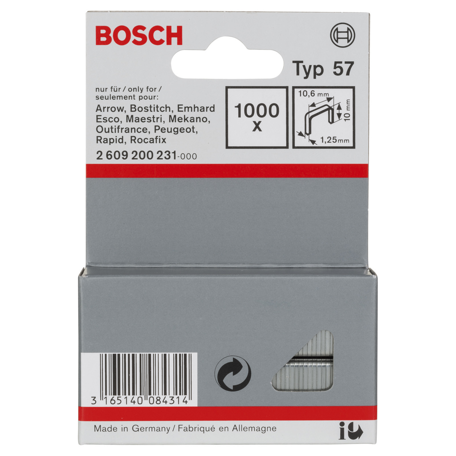 Bosch Flachdrahtklammer Typ 57, 10,6 x 1,25 x 10 mm -2609200231