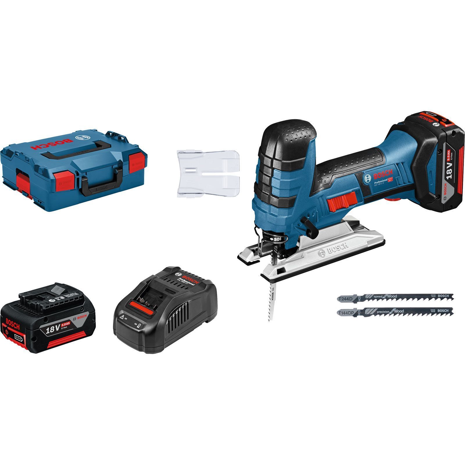 Bosch Akku-Stichsäge GST 18V-LI S / 2x 5,0 Ah Akku + Ladegerät in L-Boxx - 06015A5104