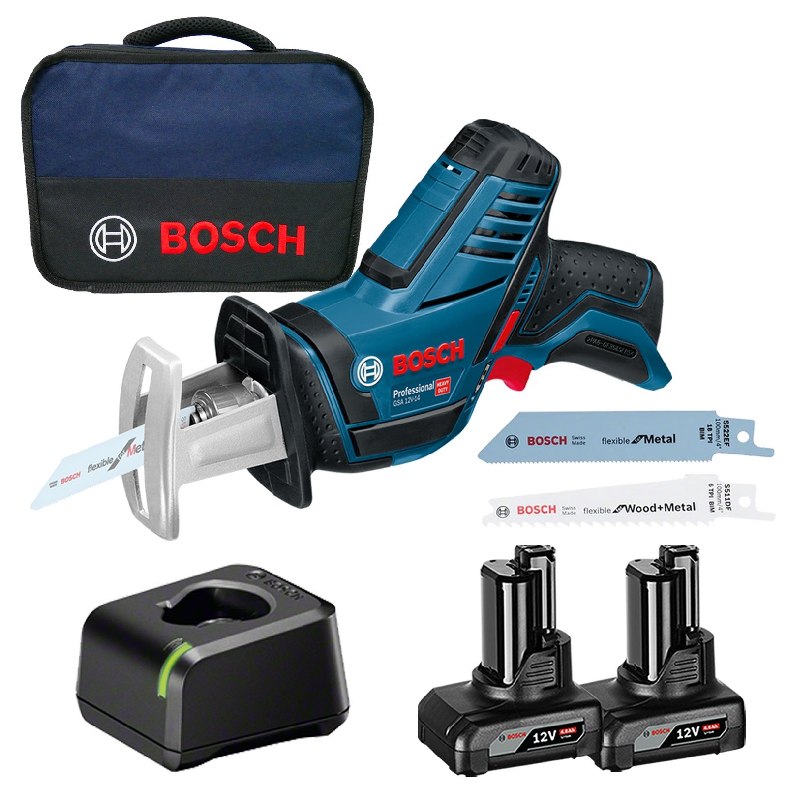 Bosch Akku-Säbelsäge GSA 12V-14 / 2x 4,0 Ah Akku + Ladegerät im Softbag