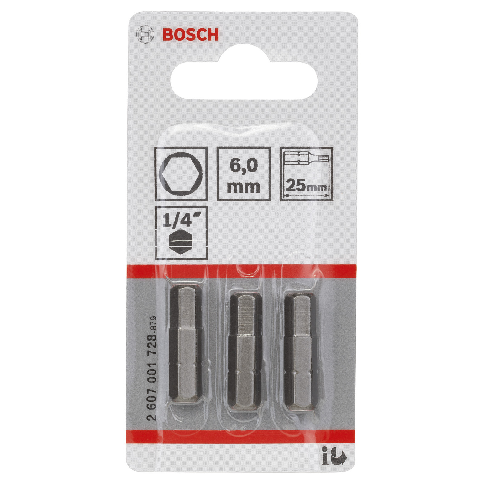 Bosch 3x Schrauberbit Extra-Hart, HEX 6, 25 mm - 2607001728