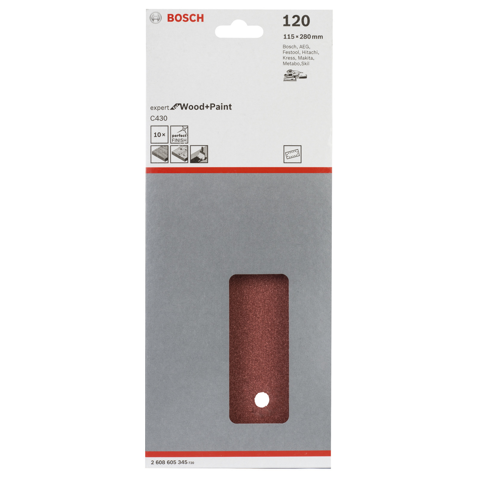 Bosch Schleifblatt-Set C430 Expert for Wood 10tlg. 14 Löcher gespannt 115x280 mm120 - 2608605345