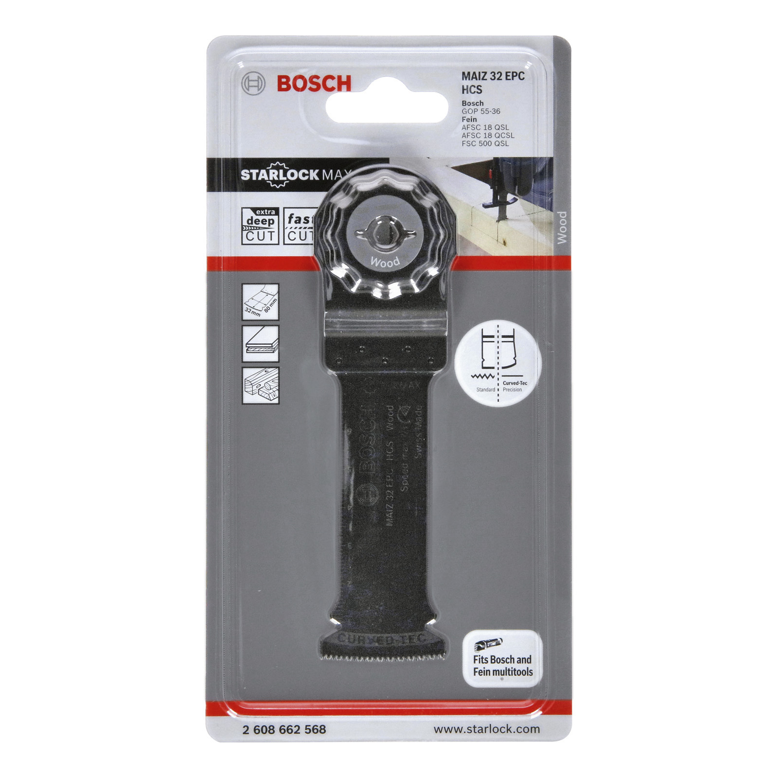 Bosch 1x HCS Tauchsägeblatt Starlock MAIZ 32 EPC Wood 80 x 32 mm - 2608662568